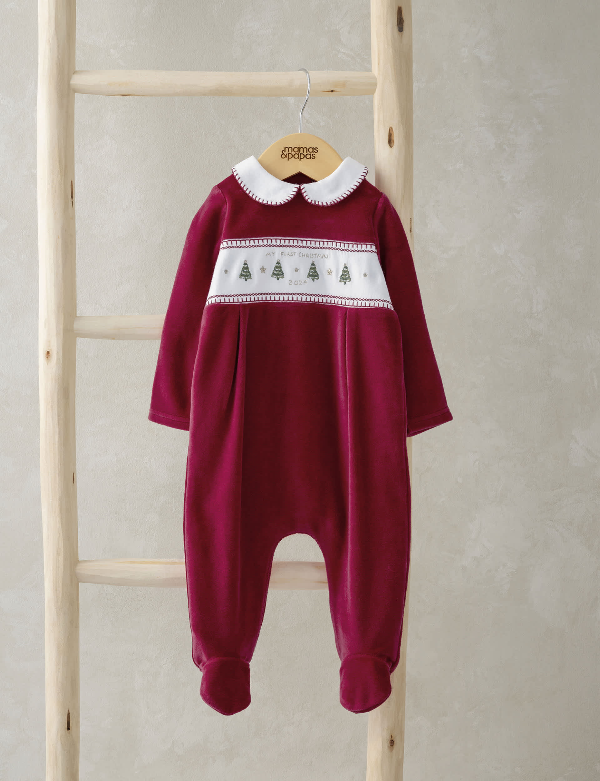 Mamas & Papas Cotton Rich My First Christmas Sleepsuit (0-12 Mths) - 0-3 M - Red, Red