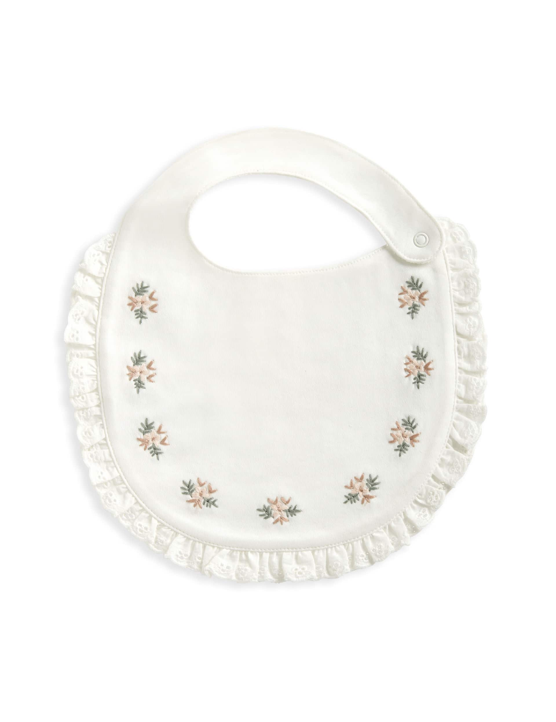 Mamas & Papas Pure Cotton Floral Dribble Bib - White, White