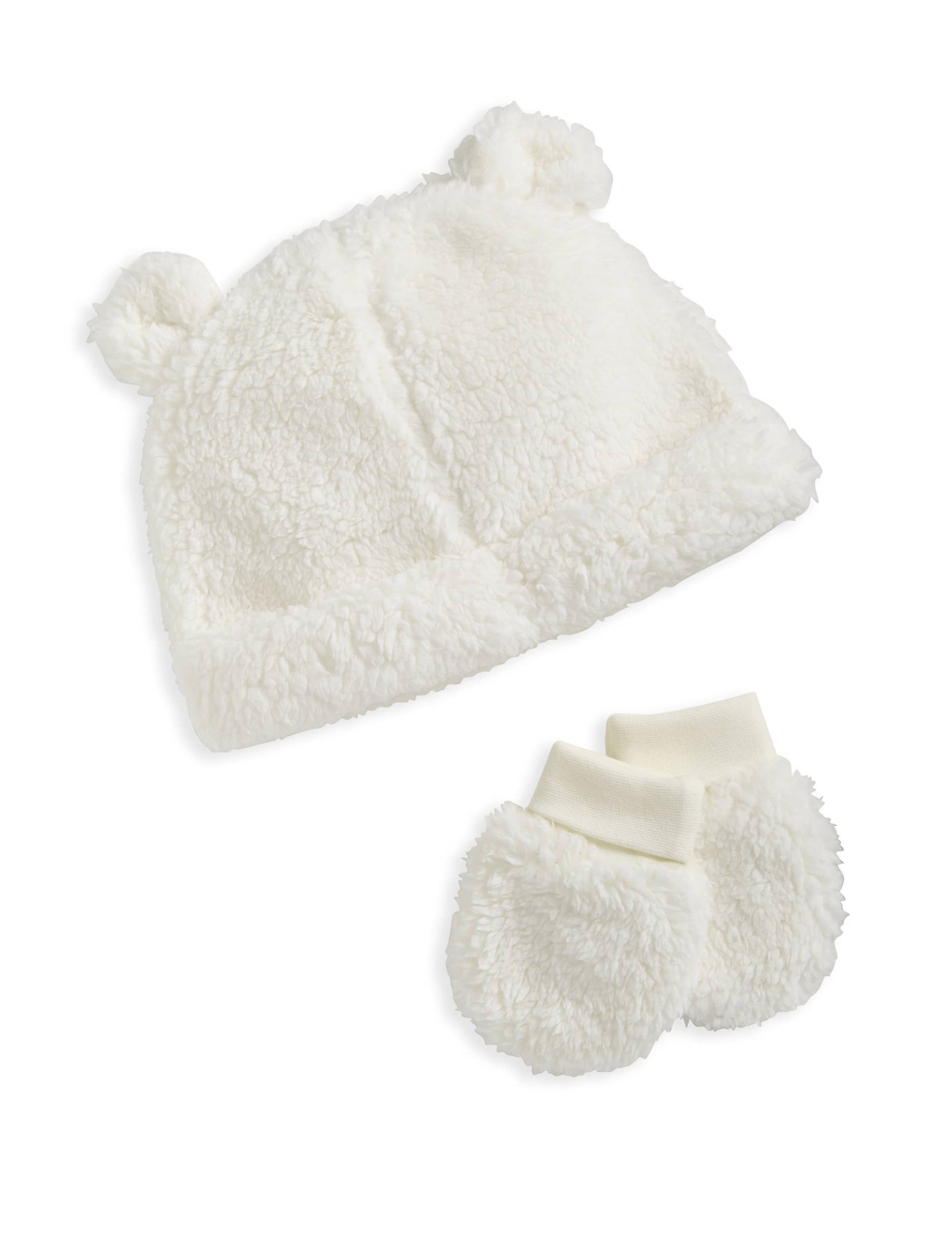 Mamas & Papas Kids Borg Hat and Mittens Set (0-12 Mths) - UT1M - Cream, Cream