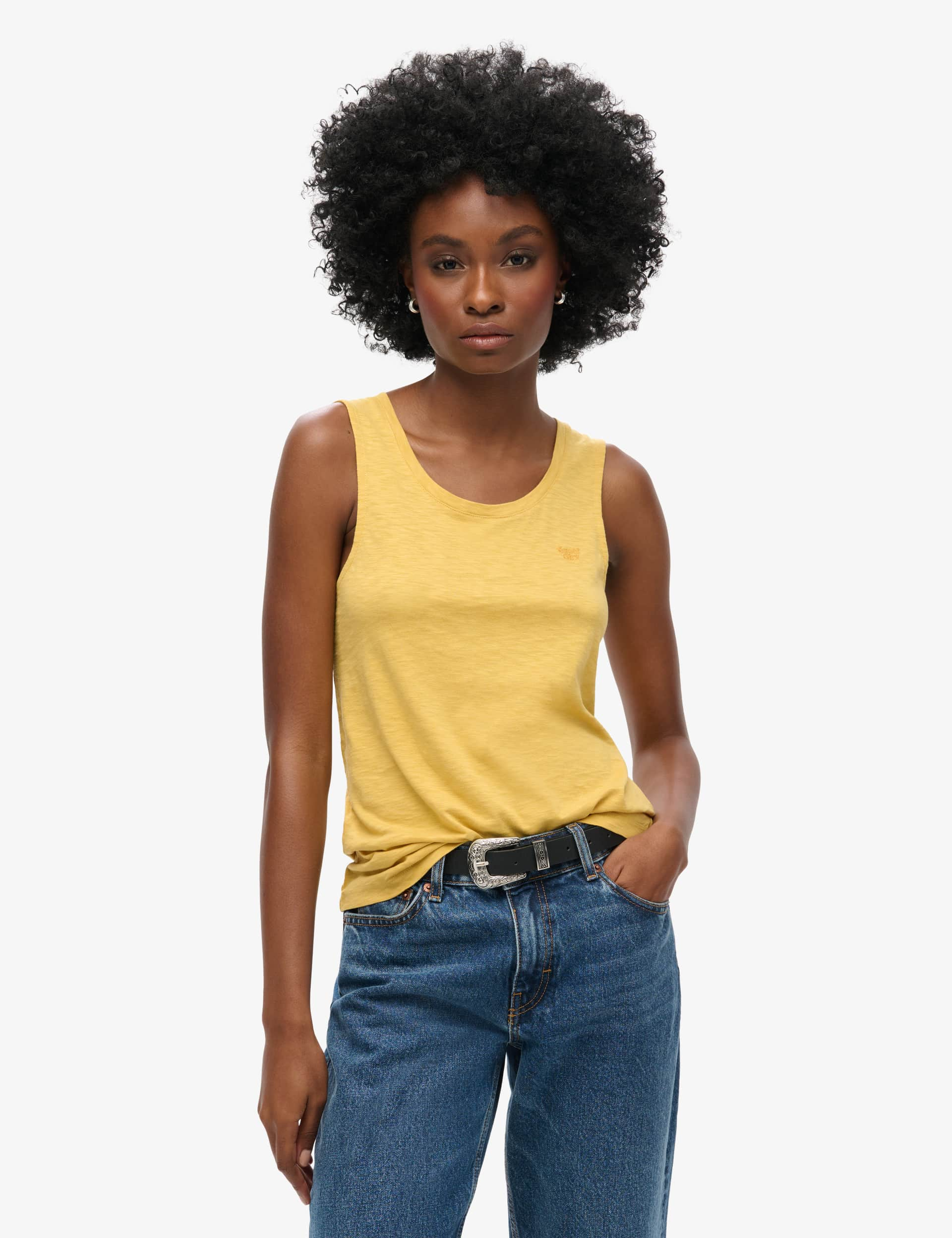 Superdry Women's Cotton Rich Scoop Neck Tank Top - 10 - Yellow, Pink,Yellow