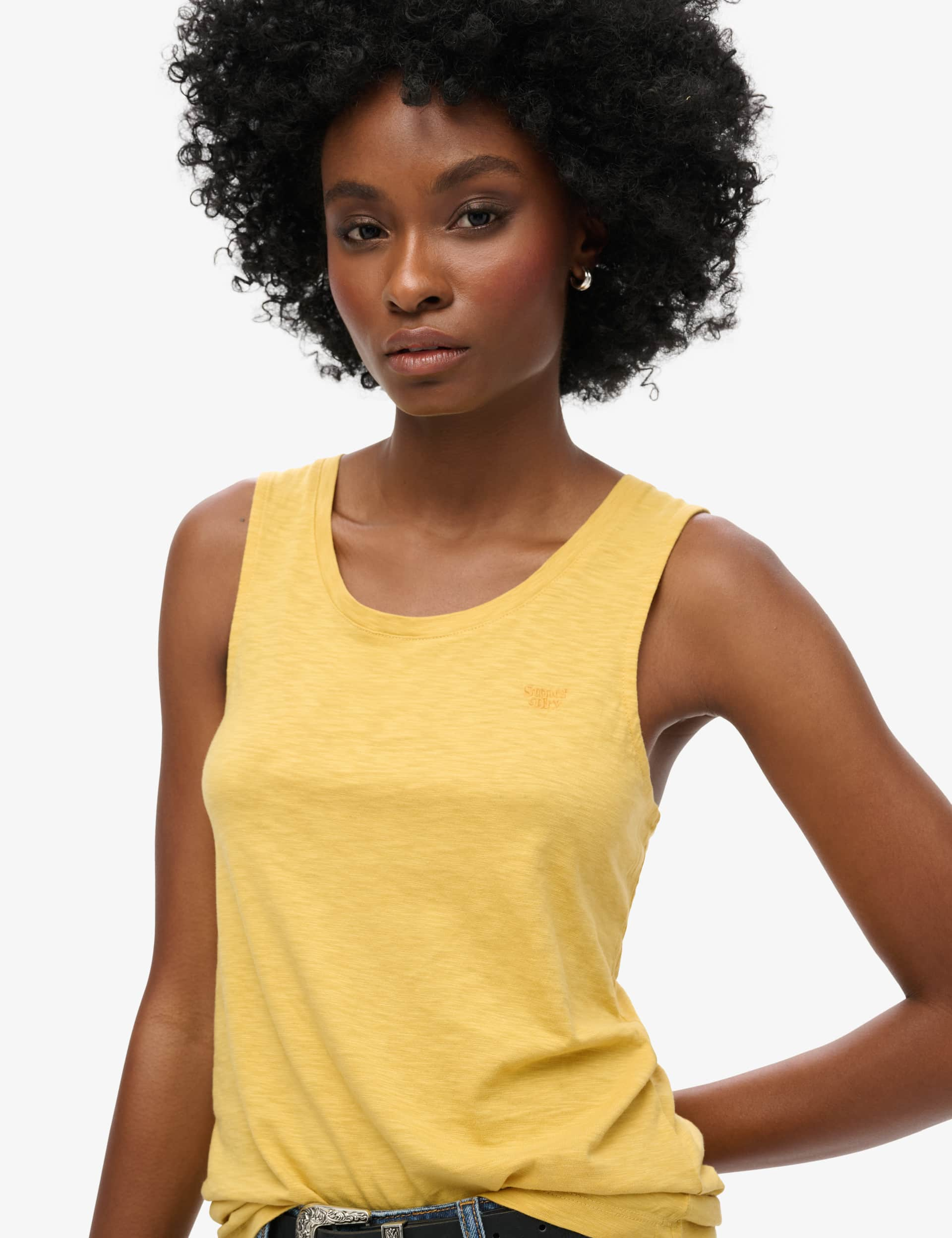 Superdry Women's Cotton Rich Scoop Neck Tank Top - 10 - Yellow, Pink,Yellow