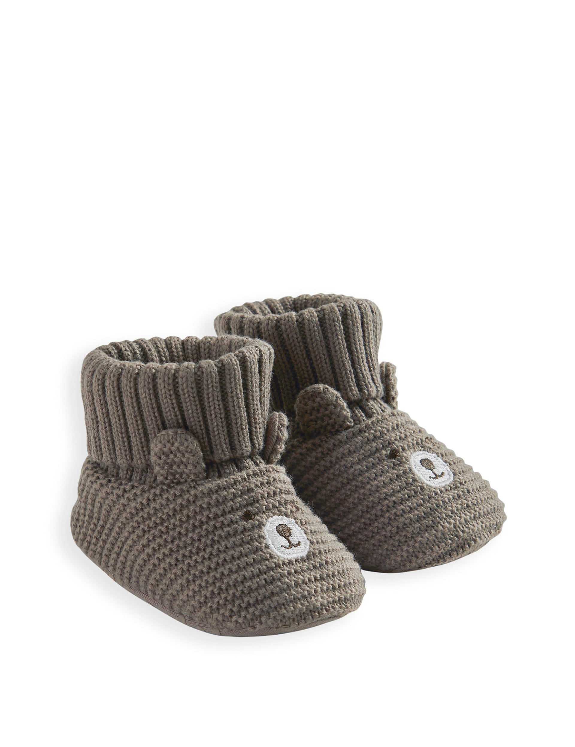 Mamas & Papas Knitted Teddy Bear Booties (0-12 Mths) - 0-3 M - Brown, Brown