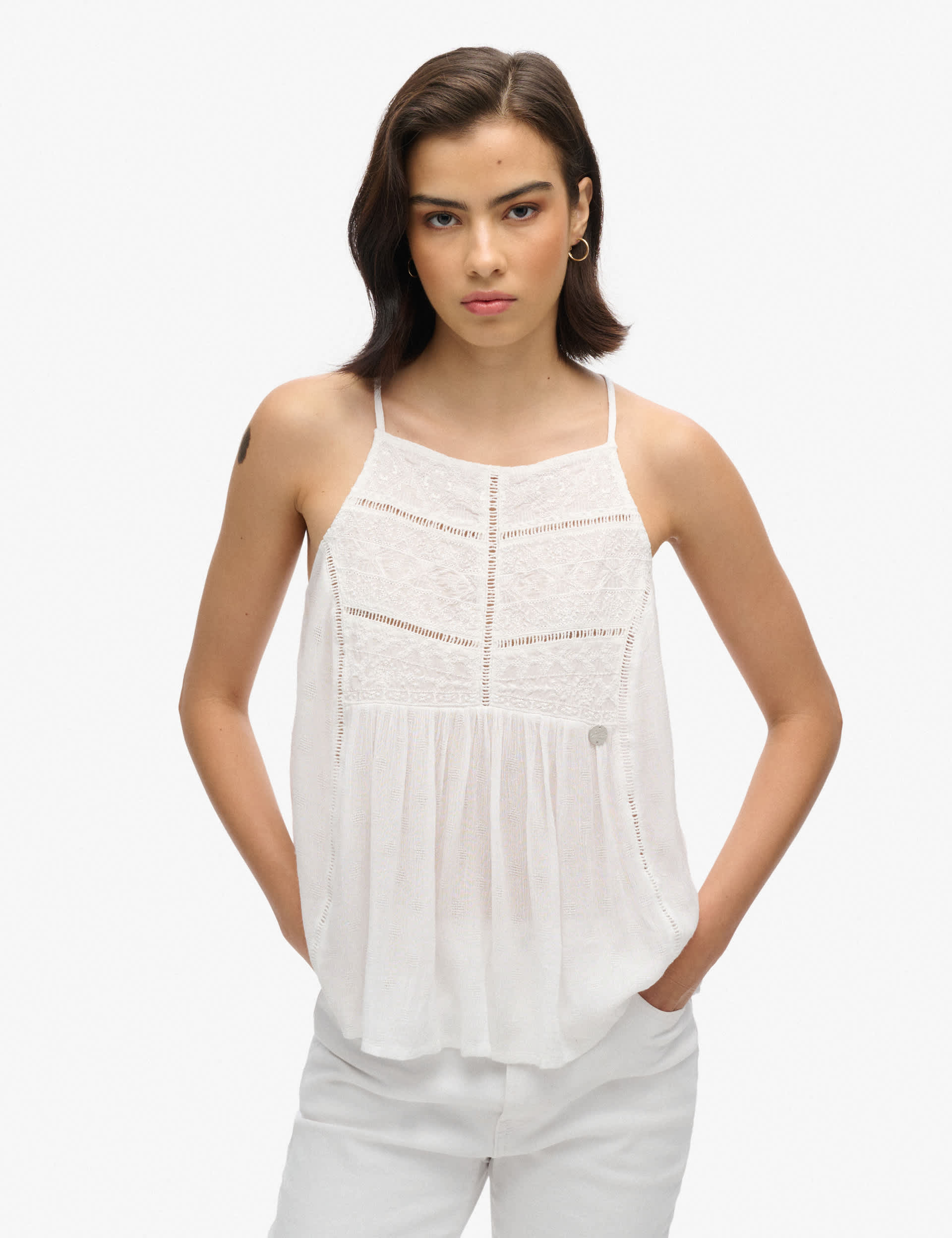 Superdry Women's Lace Insert Cami Top - 8 - White, White