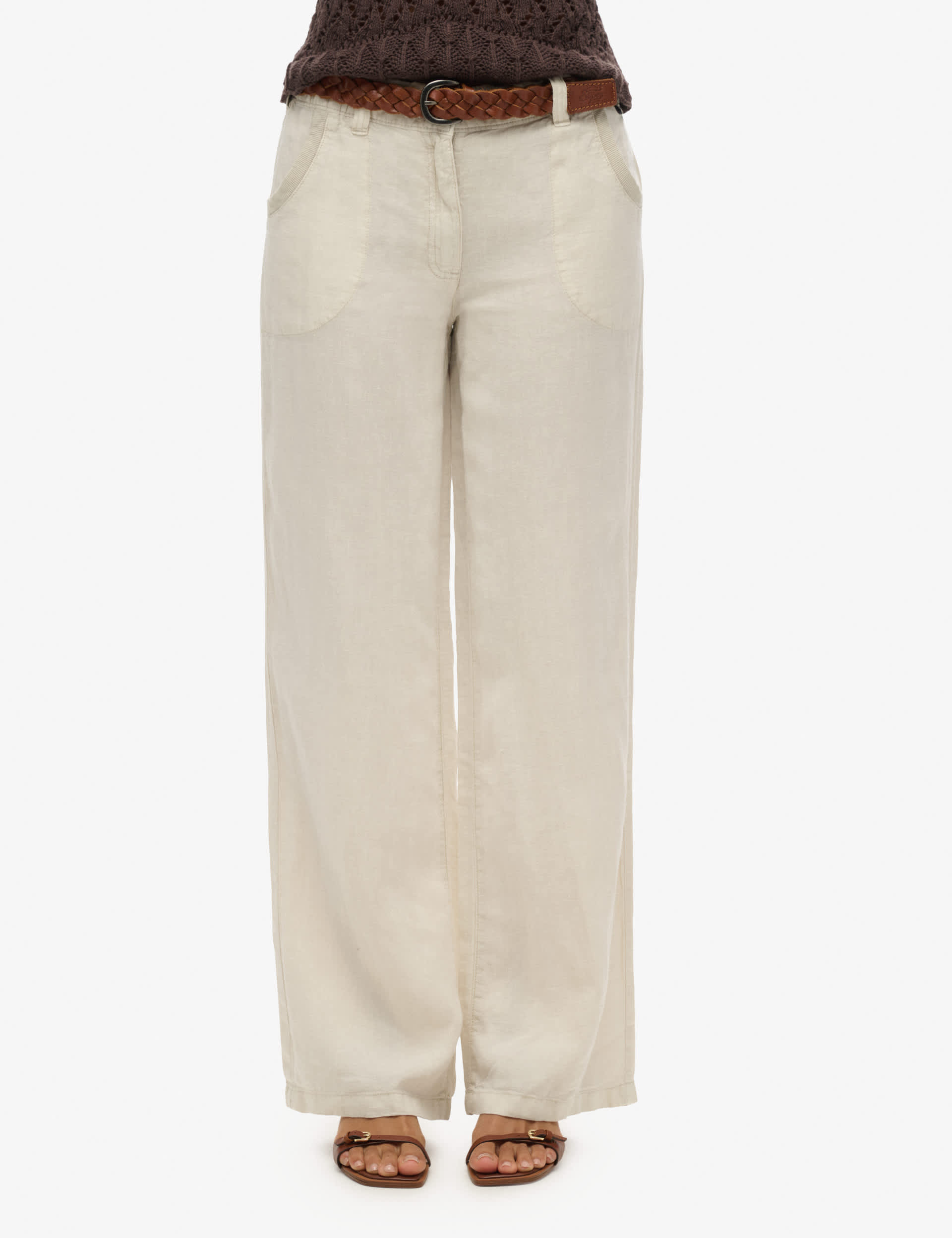 Superdry Women's Pure Linen Wide Leg Trousers - 10 - Beige, Beige