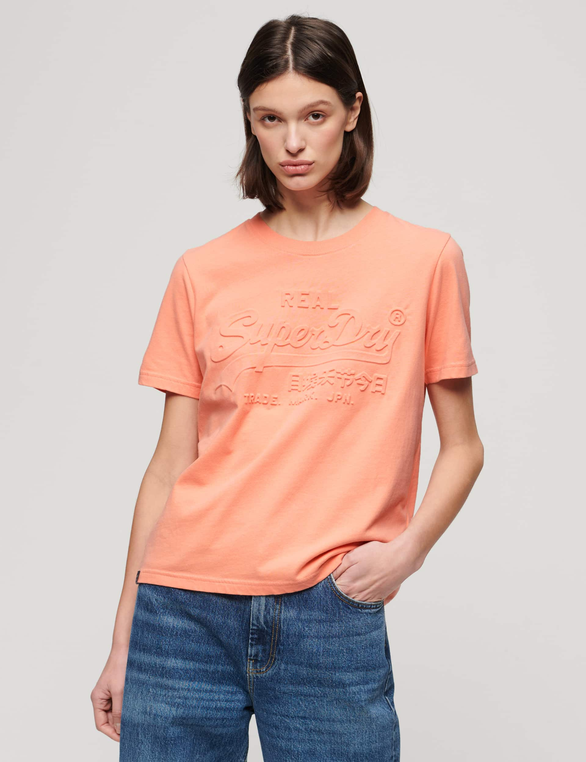 Superdry Women's Cotton Rich Embossed Relaxed T-shirt - 10 - Pink, Pink