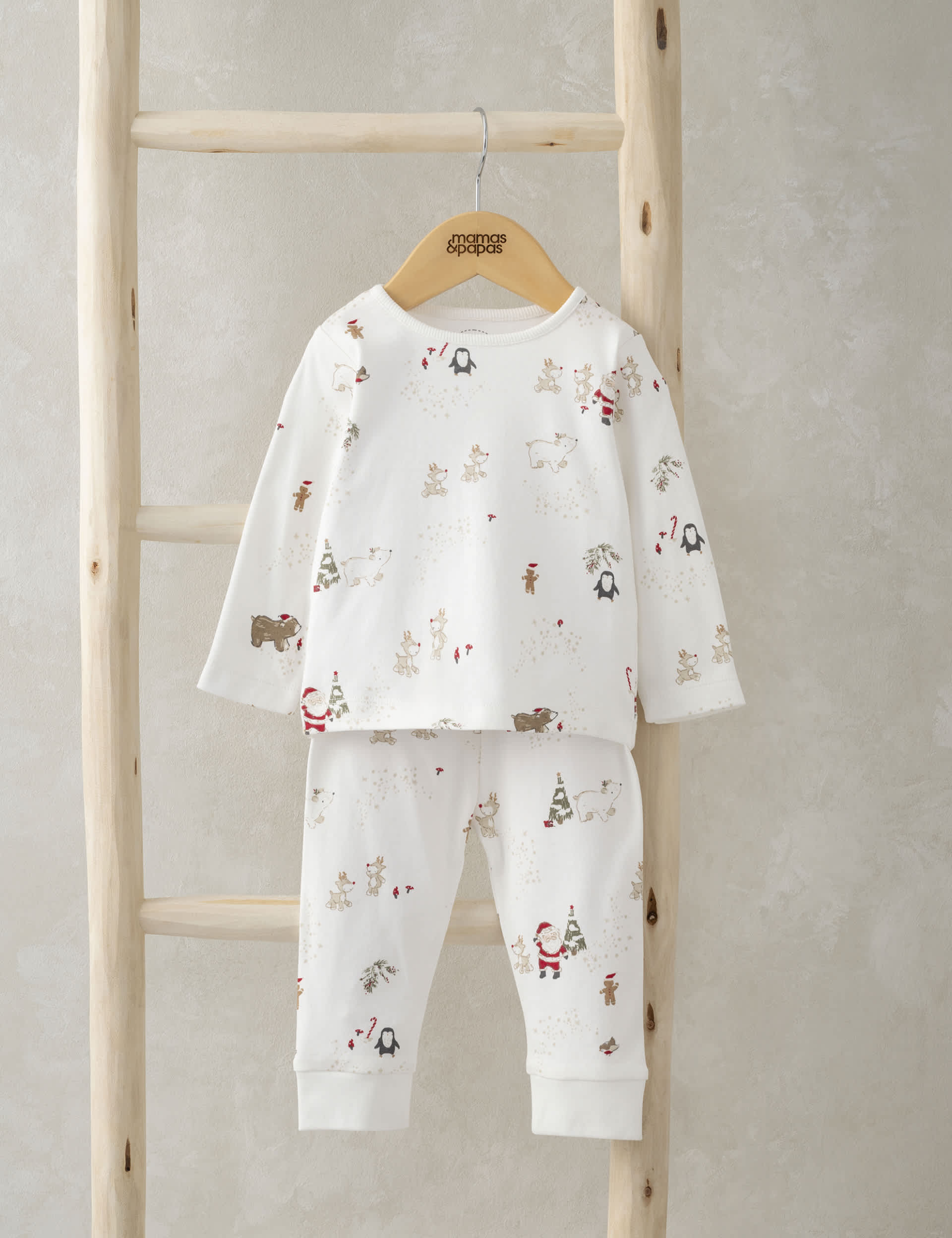 Mamas & Papas Pure Cotton Christmas Print Pyjamas (3 Mths-3 Yrs) - 6-9 M - White, White