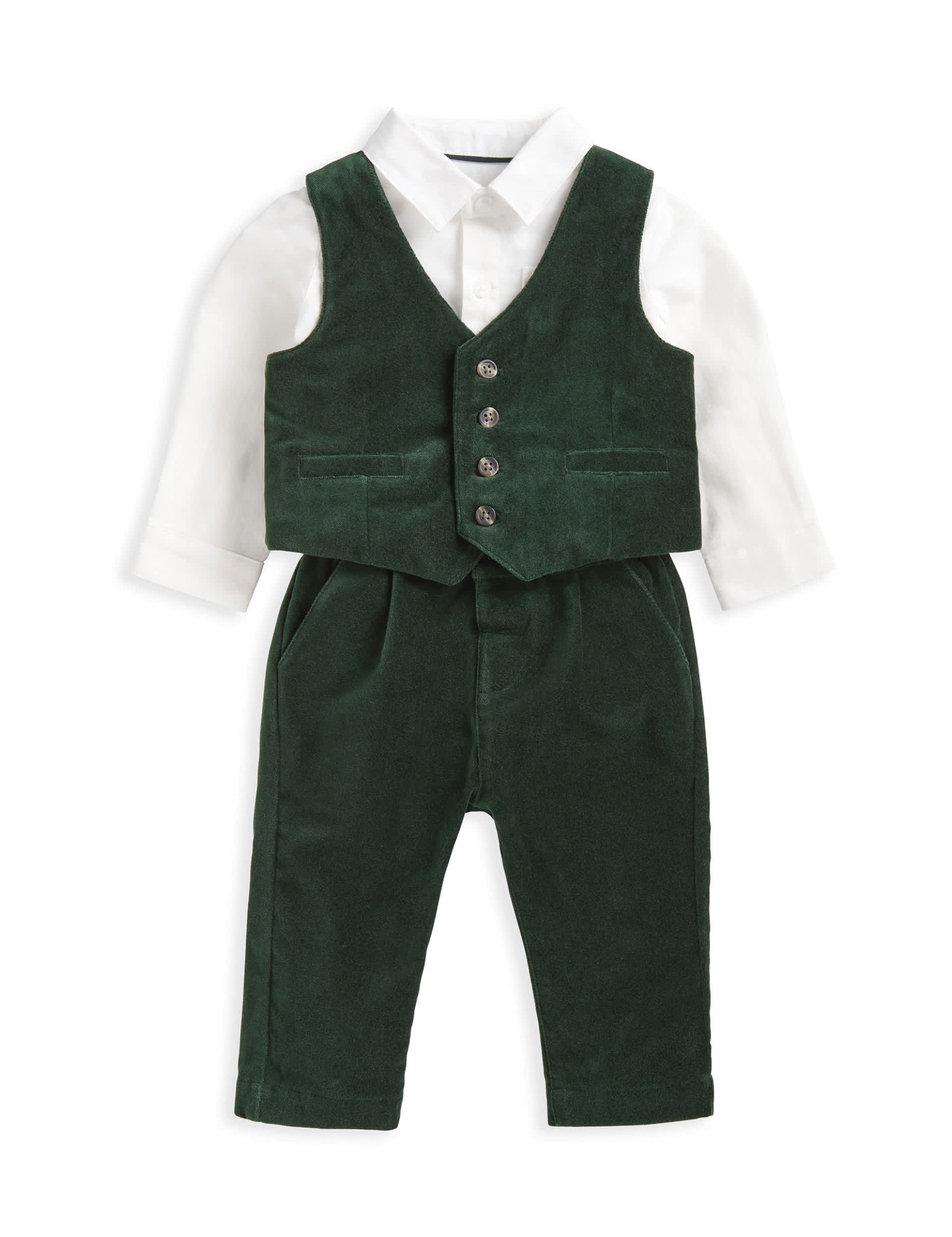 Mamas & Papas Boys 3pc Pure Cotton Velour Suit Outfit (0-3 Yrs) - 12-18 - Green, Green