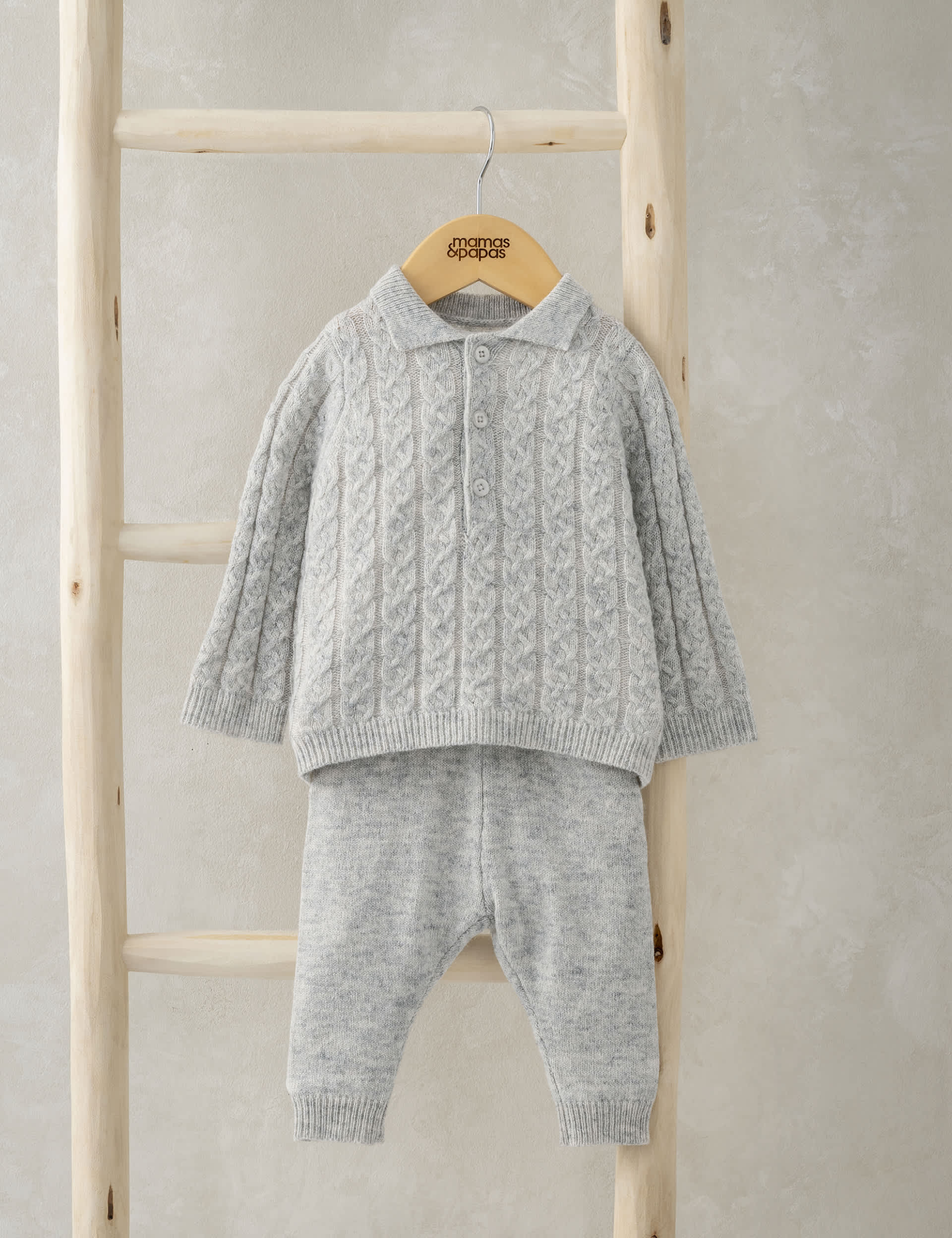 Mamas & Papas 2pc Knitted Outfit with Wool (0-24 Mths) - 0-3 M - Beige, Beige