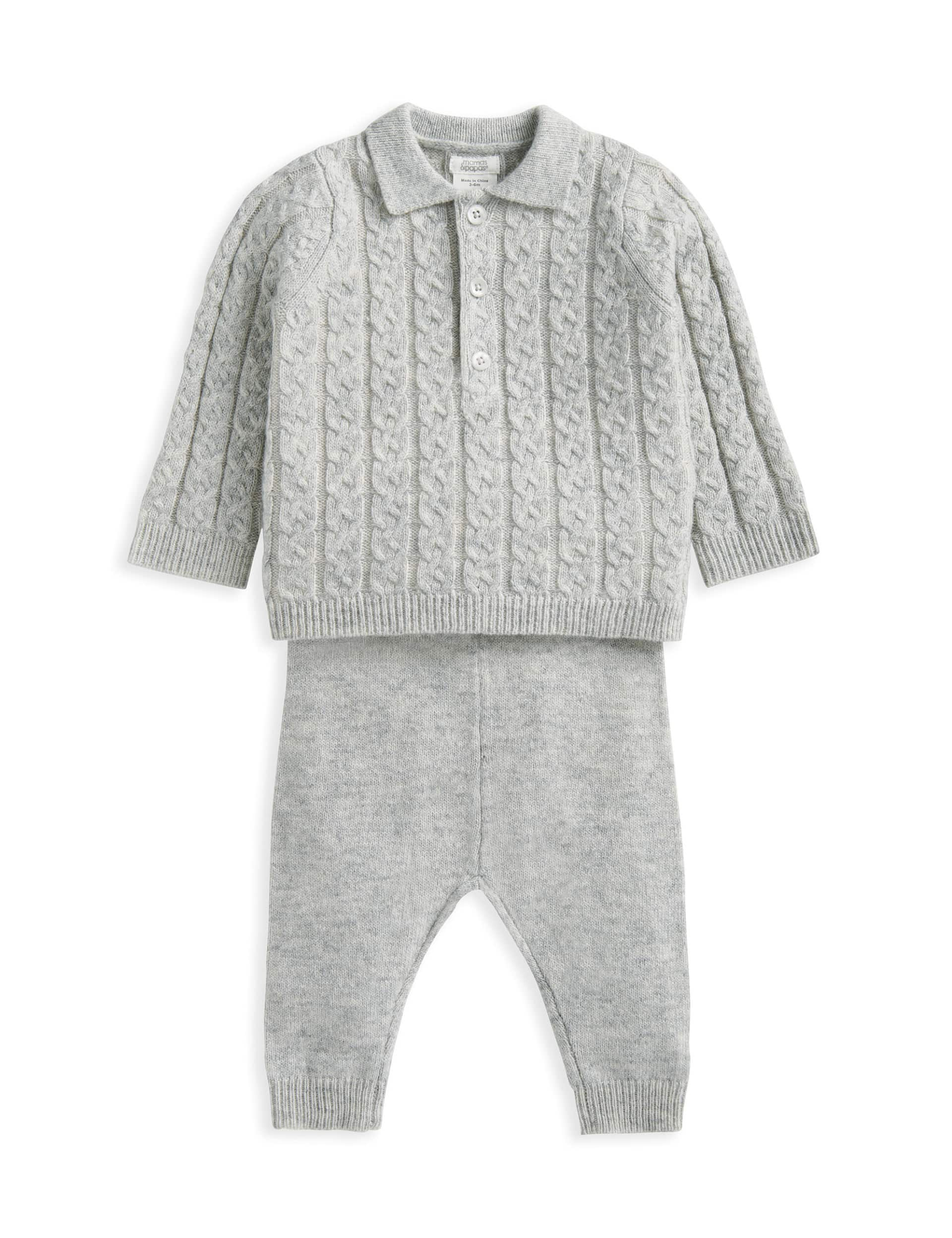 Mamas & Papas 2pc Knitted Outfit with Wool (0-24 Mths) - 0-3 M - Beige, Beige