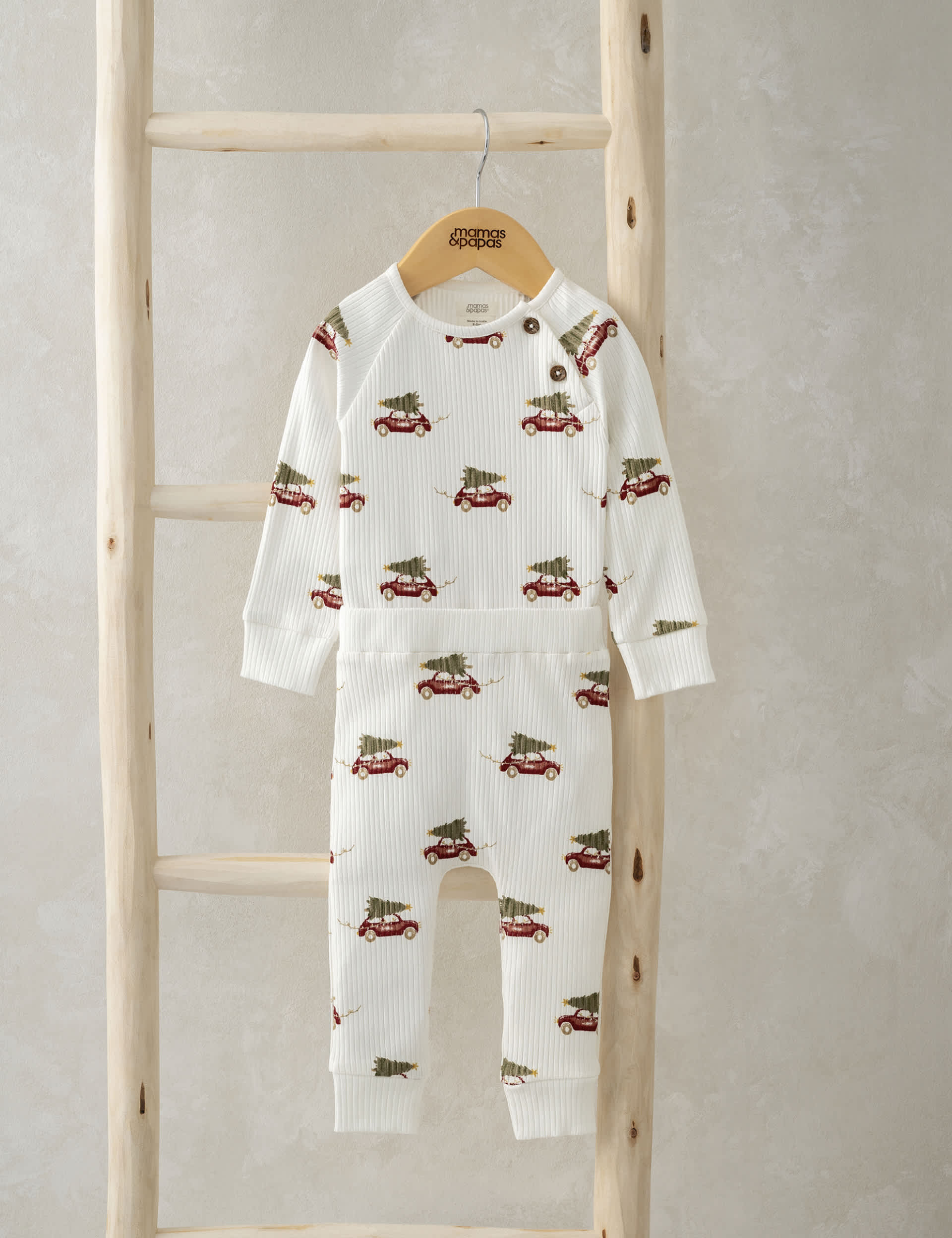 Mamas & Papas Newborn Boys 2pc Cotton Rich Car Print Outfit (0-24 Mths) - 0-3 M - White, White