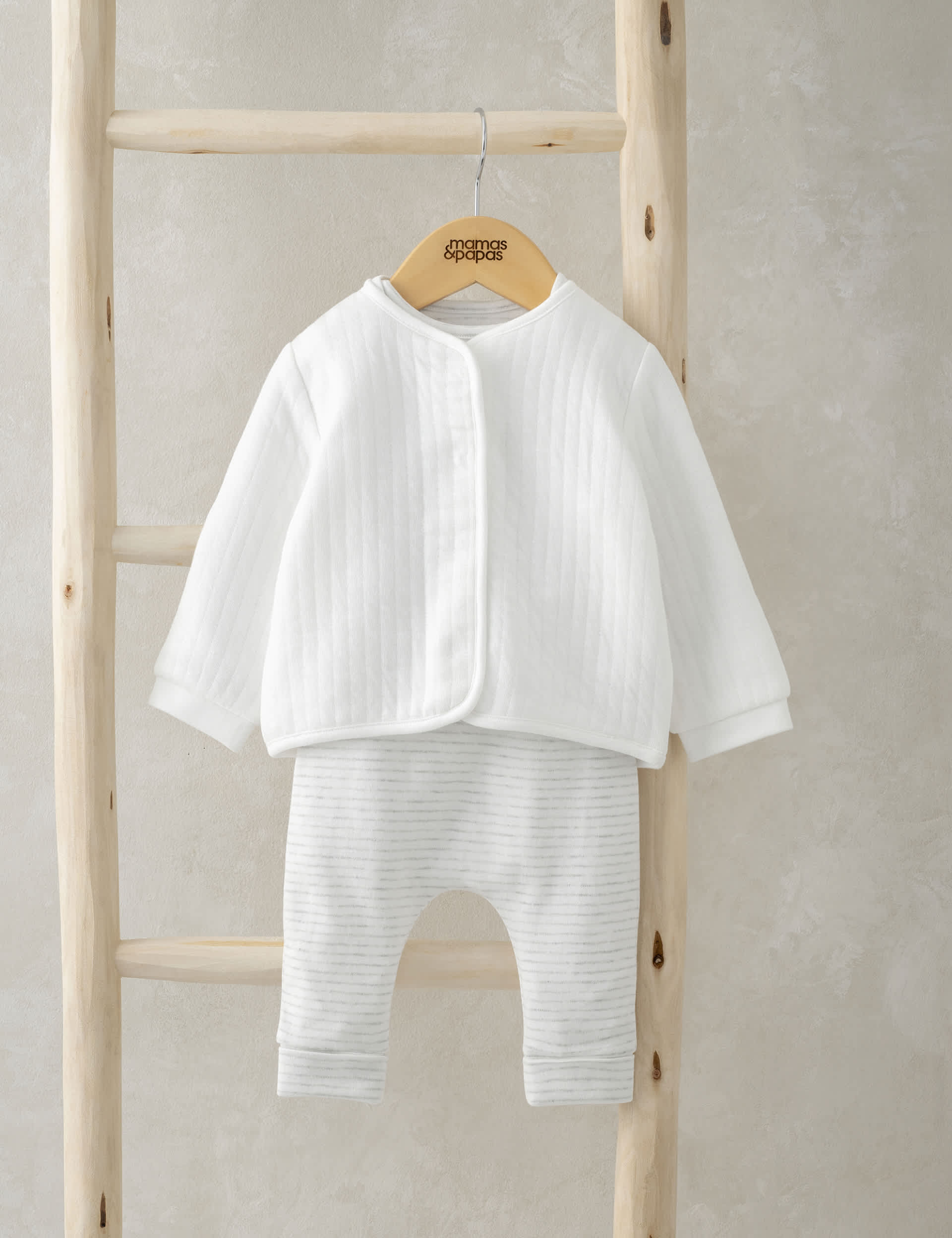 Mamas & Papas 3pc Cotton Rich Striped Outfit (0-6 Mths) - UT1M - White, White