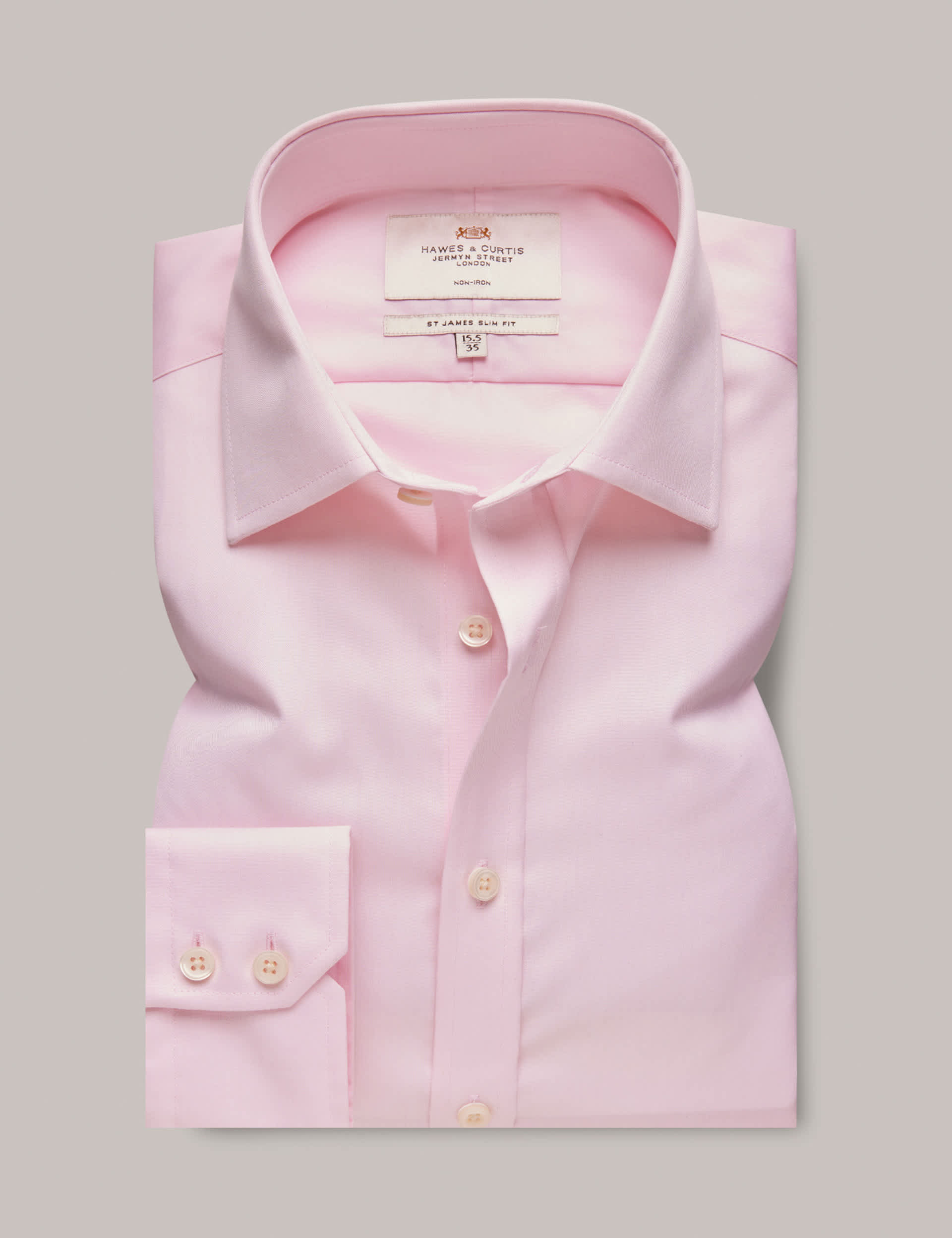 Hawes & Curtis Men's Regular Fit Non Iron Pure Cotton Twill Shirt - 16.5/34 - Pink, Pink