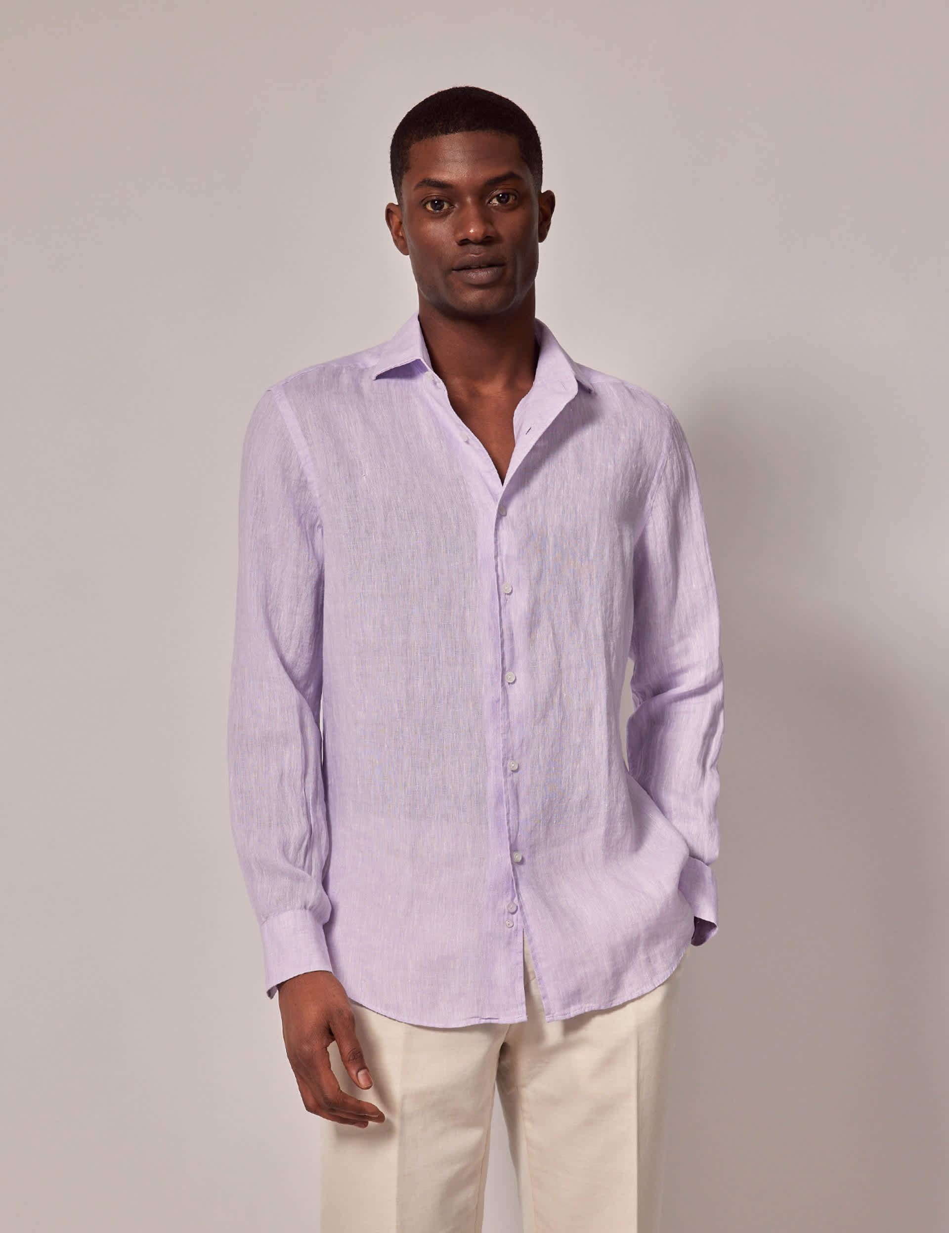 Hawes & Curtis Men's Slim Fit Pure Linen Shirt - XXL - Lilac, Lilac