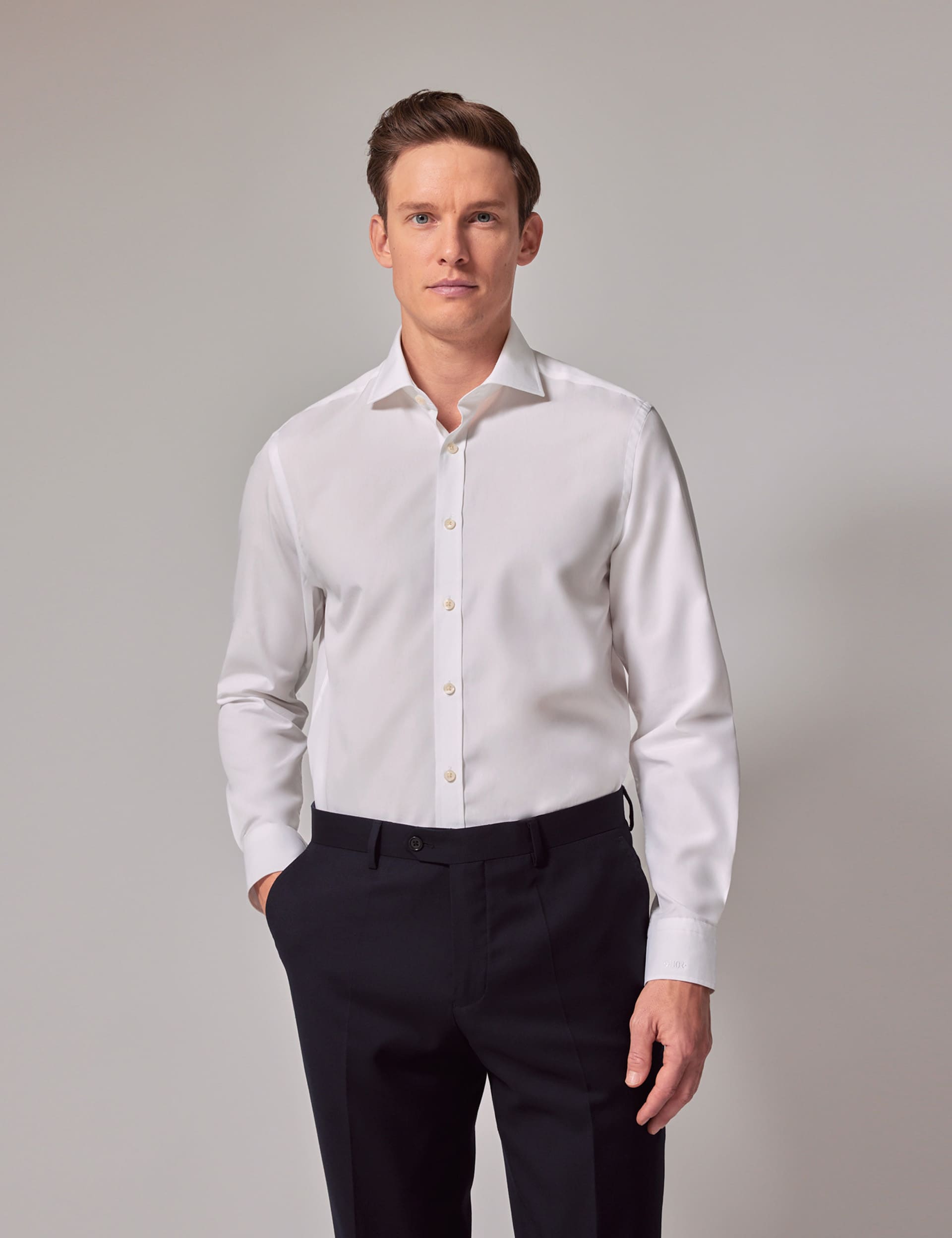 Hawes & Curtis Men's Regular Fit Easy Iron Pure Cotton Shirt - 16.5/34 - White, White