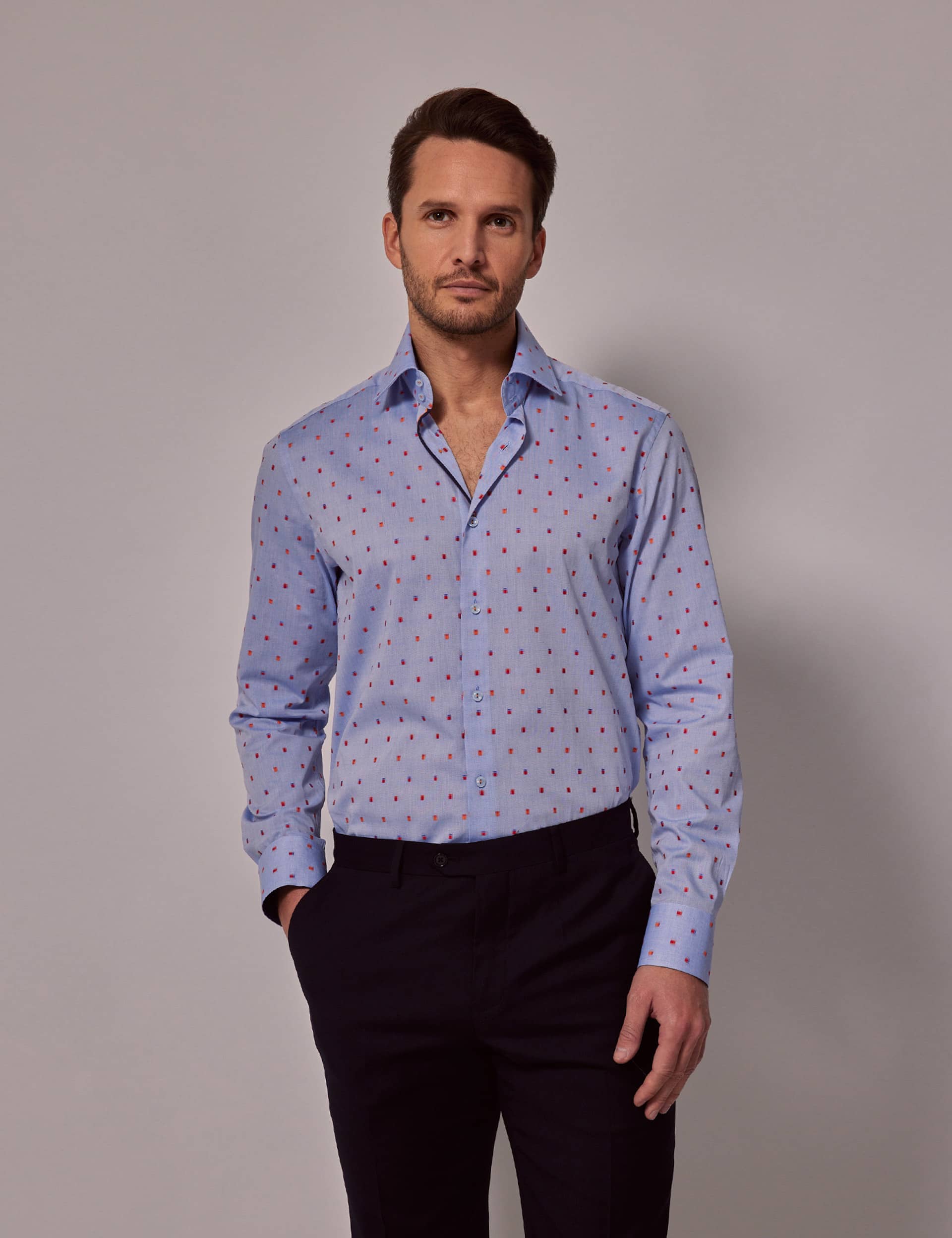 Hawes & Curtis Men's Pure Cotton Textured Shirt - L - Blue Mix, Blue Mix