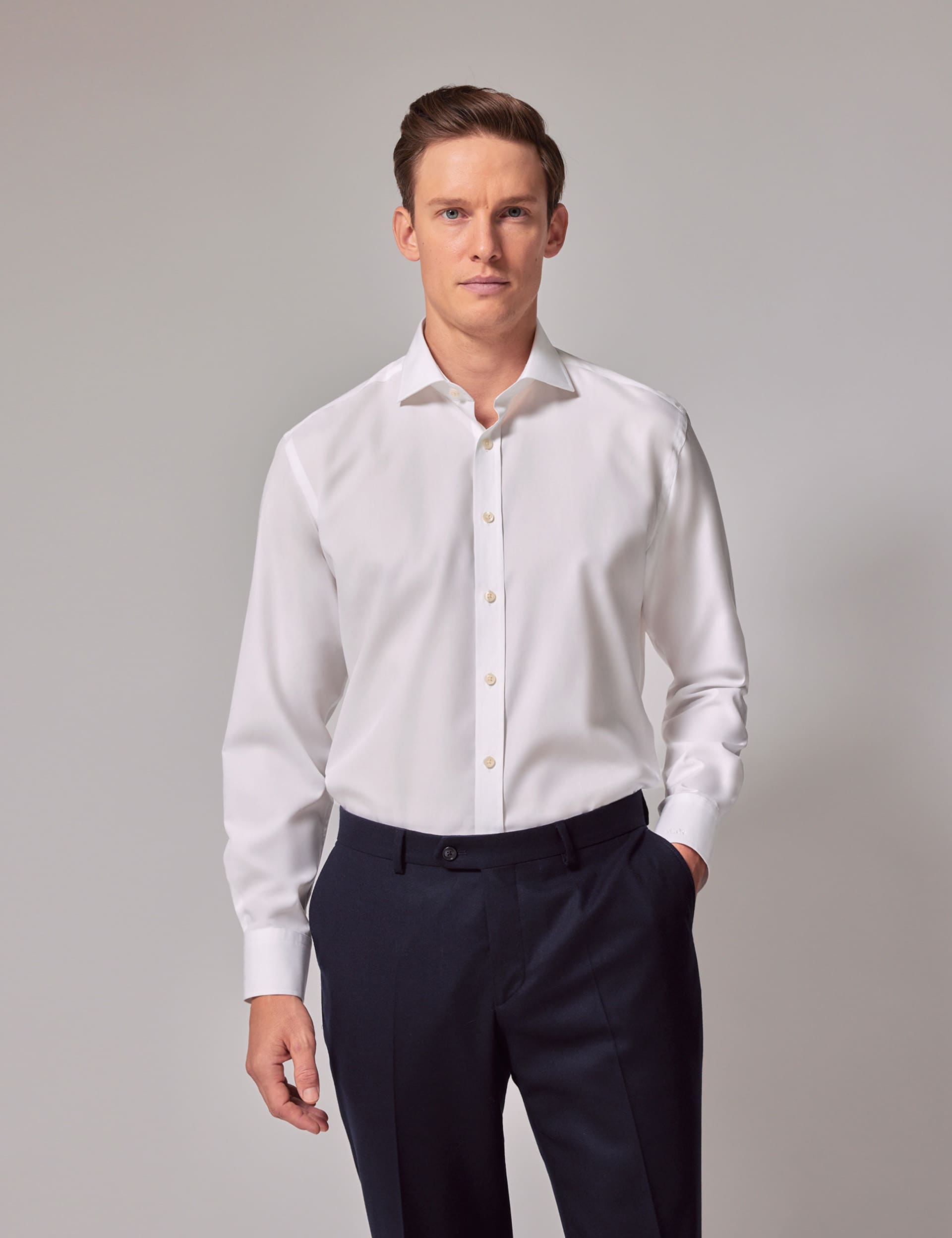 Hawes & Curtis Men's Regular Fit Easy Iron Pure Cotton Shirt - 16.536 - White, White