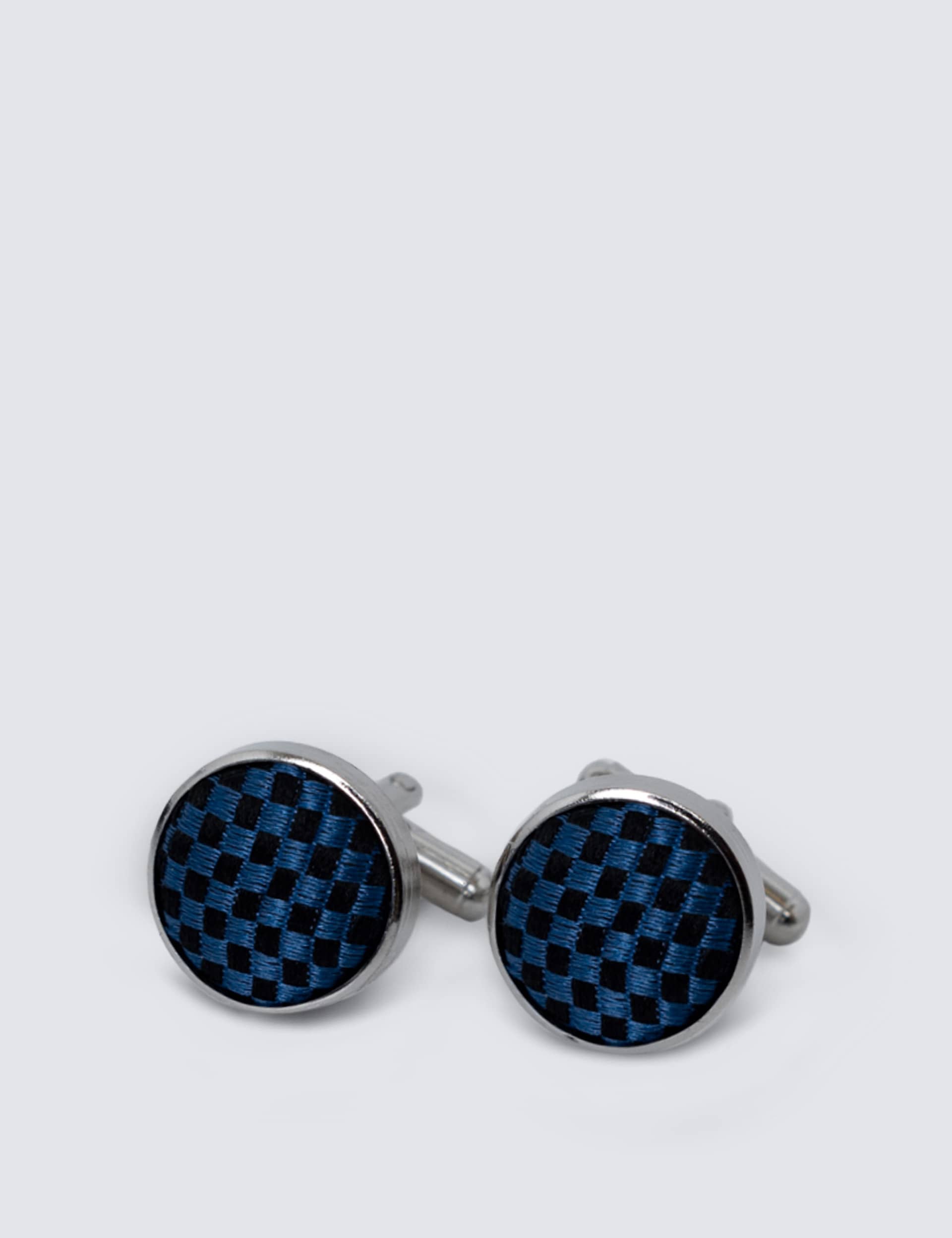 Hawes & Curtis Men's Textured Silk Cufflinks - Navy, Navy