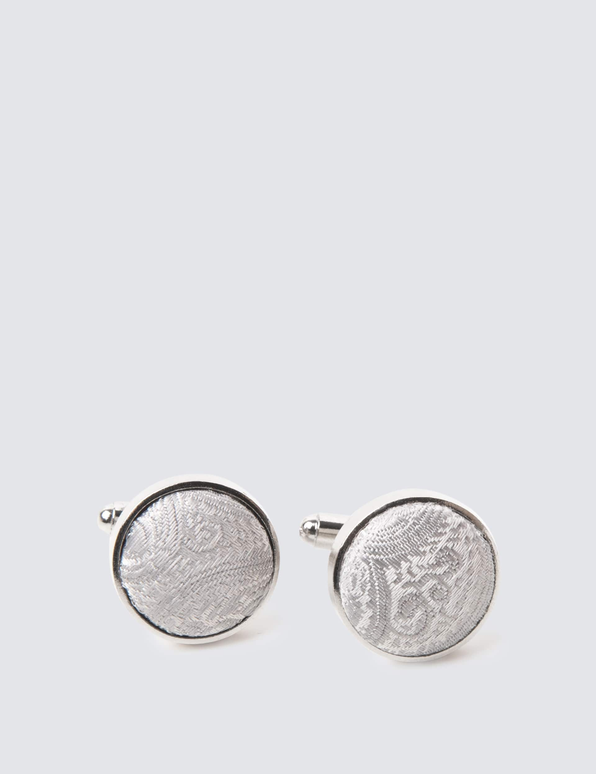 Hawes & Curtis Men's Paisley Silk Cufflinks - Silver, Silver