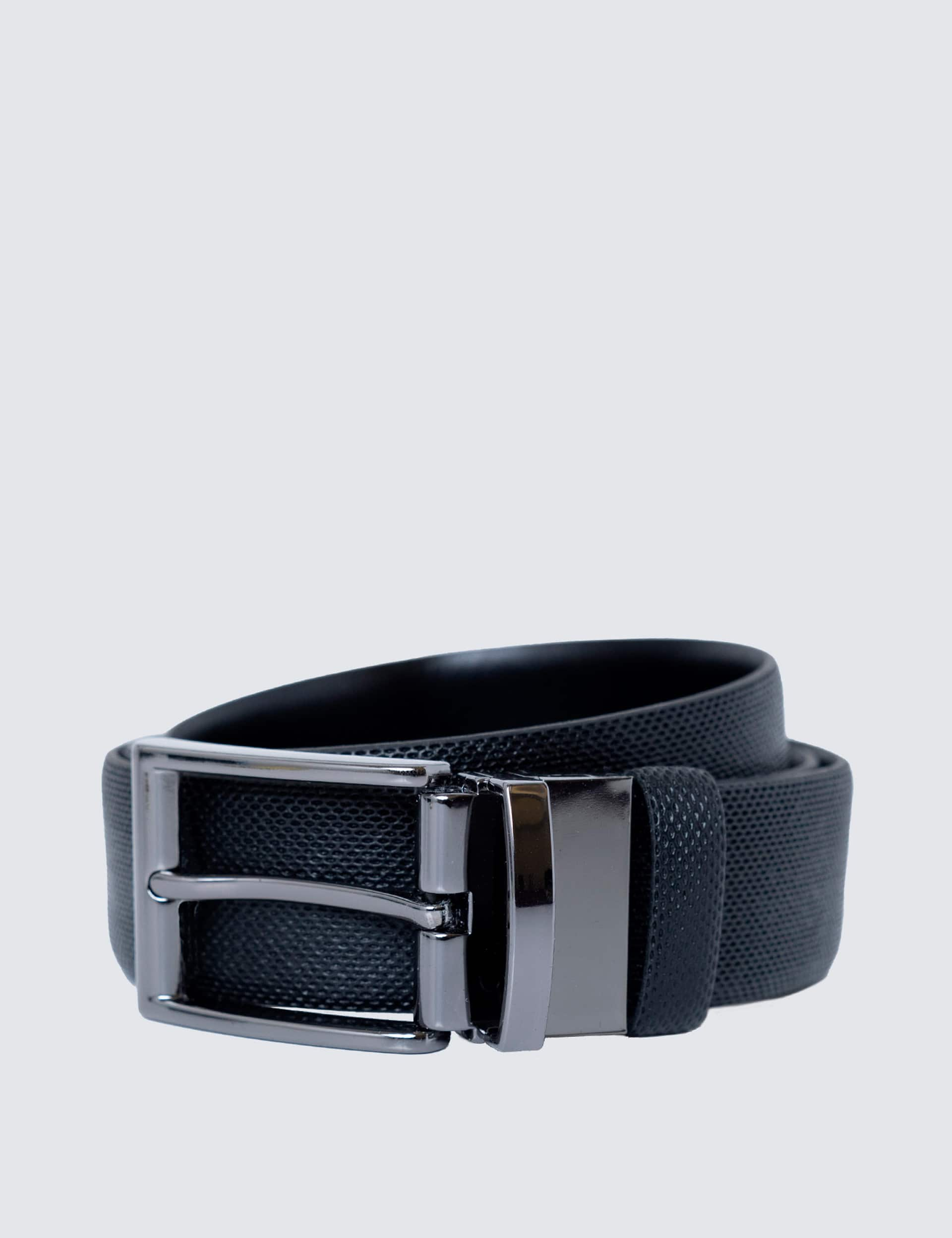 Hawes & Curtis Men's Leather Textured Reversible Smart Belt - Black, Black