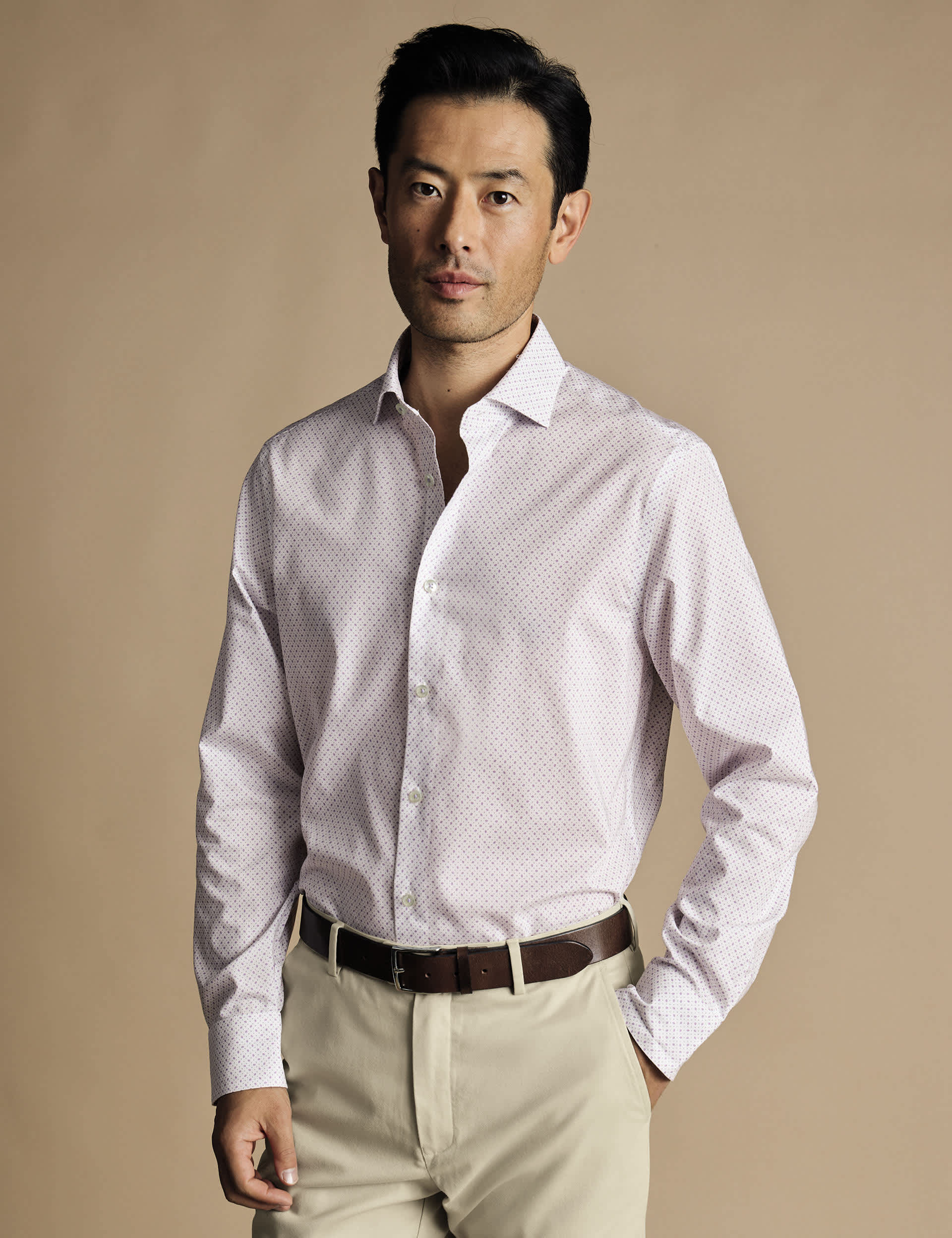 Charles Tyrwhitt Men's Slim Fit Non Iron Pure Cotton Print Shirt