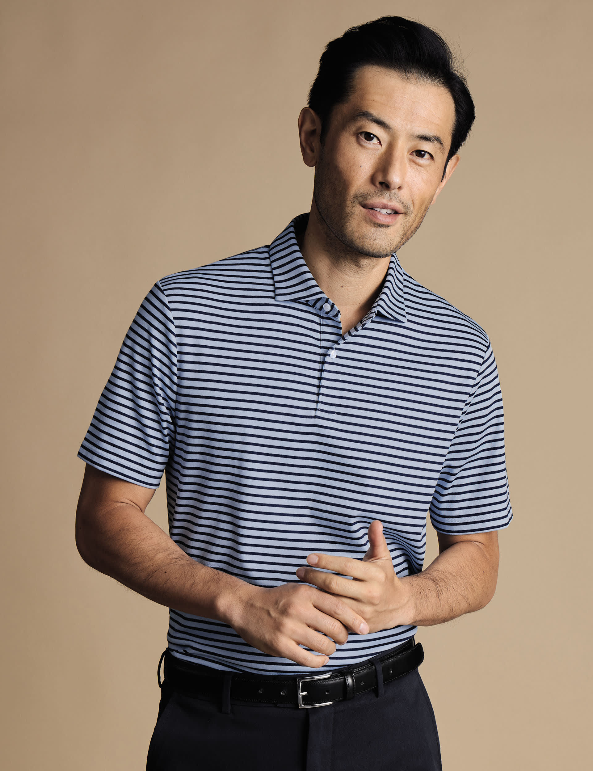 Charles Tyrwhitt Men's Pure Cotton Jersey Striped Polo Shirt