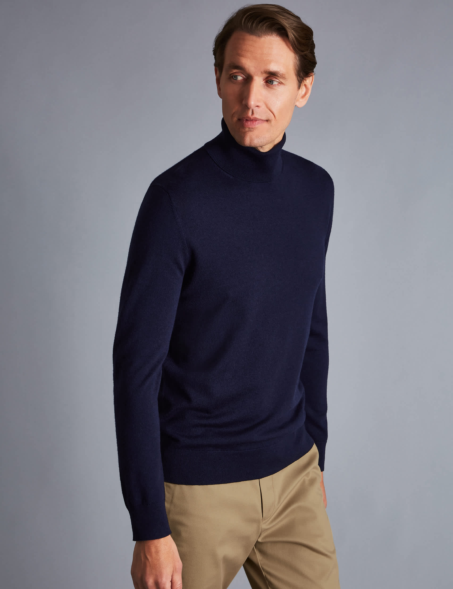 Charles Tyrwhitt Men's Pure Merino Wool Roll Neck Jumper - Navy, Grey,Stone,Navy