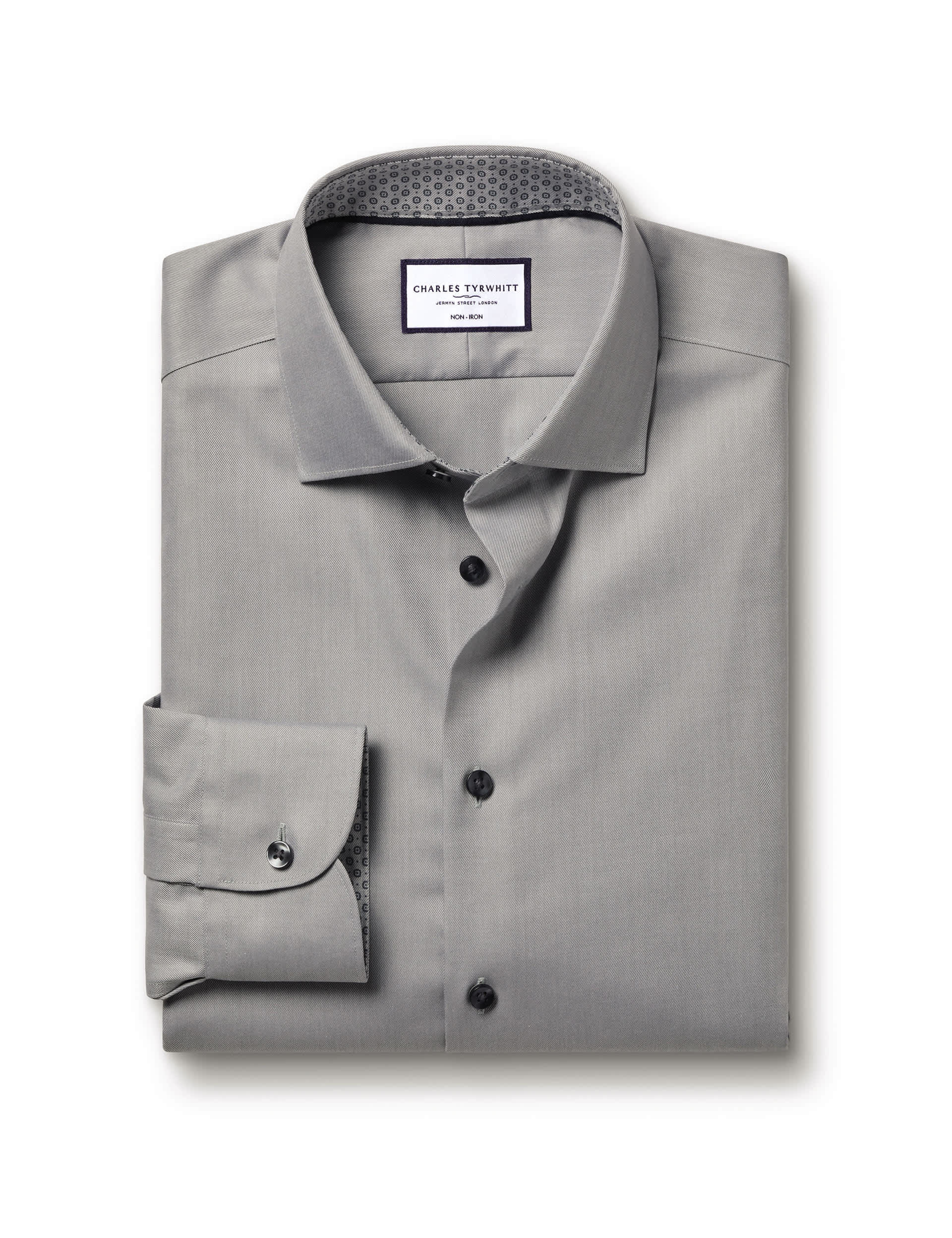 Charles Tyrwhitt Men's Slim Fit Non Iron Pure Cotton Twill Shirt - 15.5/34 - Grey, Grey