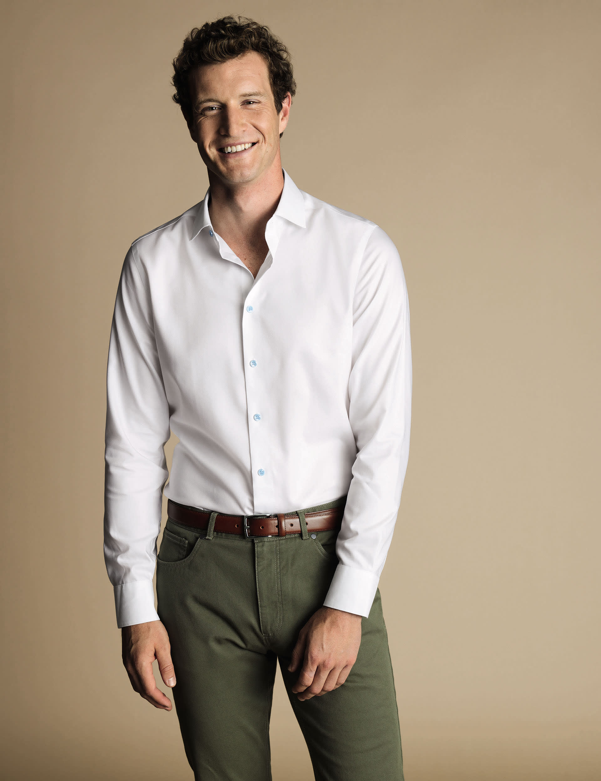 Charles Tyrwhitt Men's Slim Fit Non Iron Pure Cotton Twill Shirt