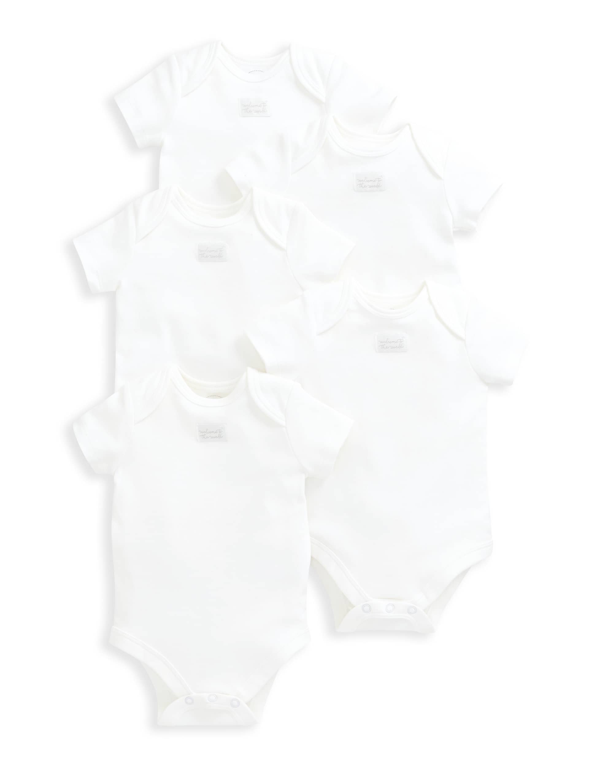 Mamas & Papas 5pk Pure Cotton Slogan Bodysuits (7lbs-2 Yrs) - NB - White, White