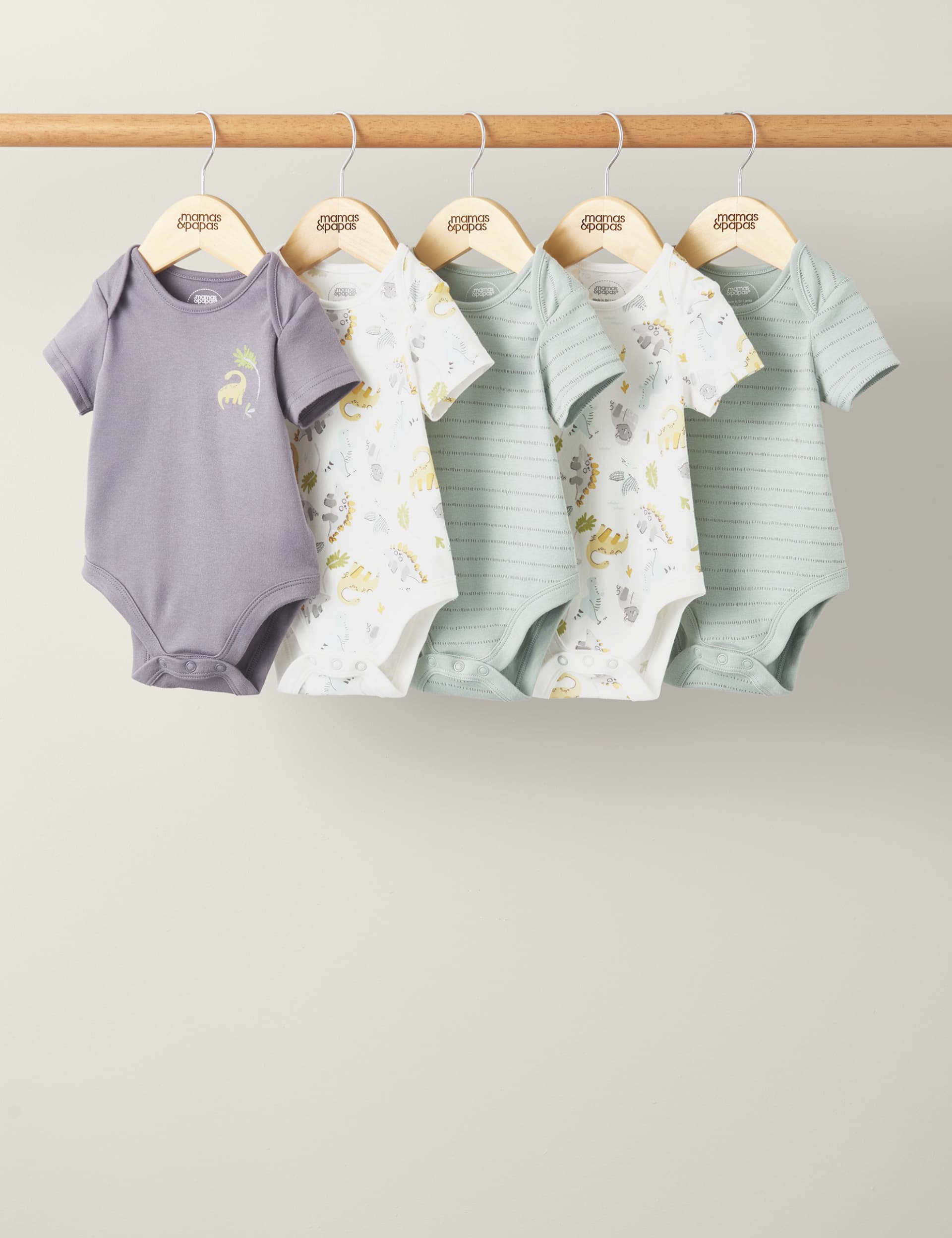 Mamas & Papas Newborn Boys 5pk Pure Cotton Dinosaur Bodysuits (7lbs-2 Yrs) - UT1M - Multi, Multi