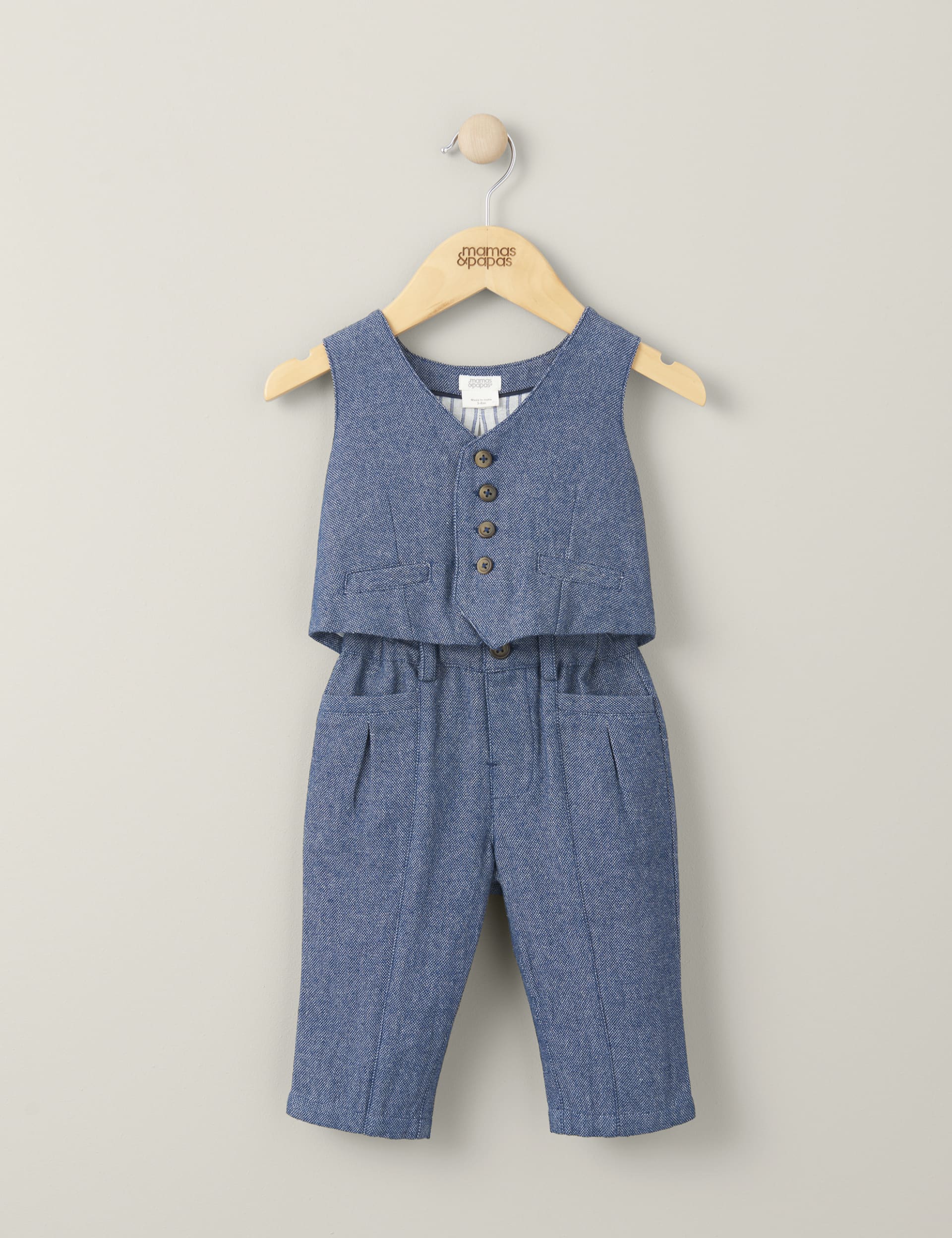 Mamas & Papas Newborn Boys 2pc Pure Cotton Suit Outfit (0-3 Yrs) - 3-6 M - Blue, Blue