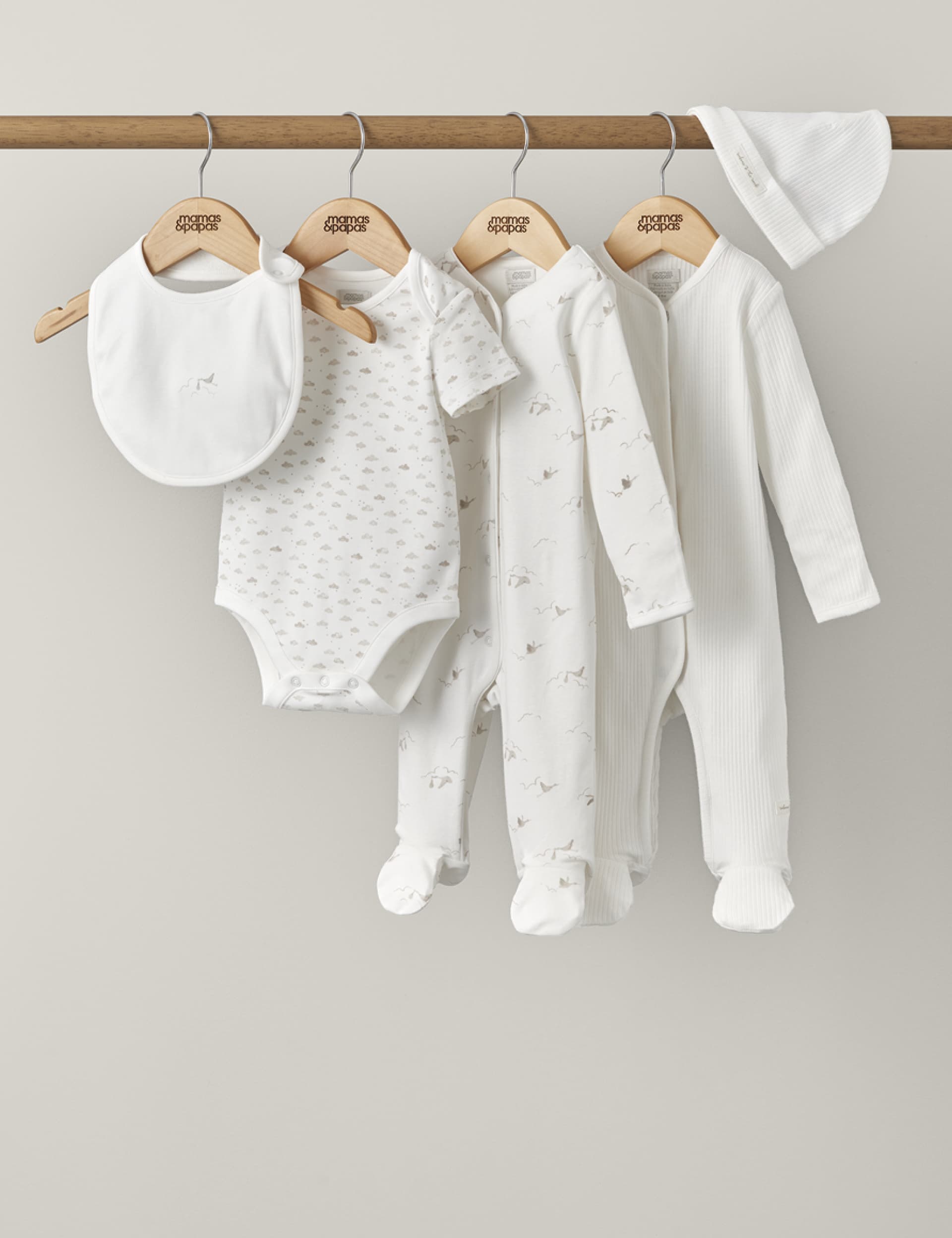 Mamas & Papas 5pc Pure Cotton Patterned Starter Set (7lbs-9 Mths) - NB - White Mix, White Mix