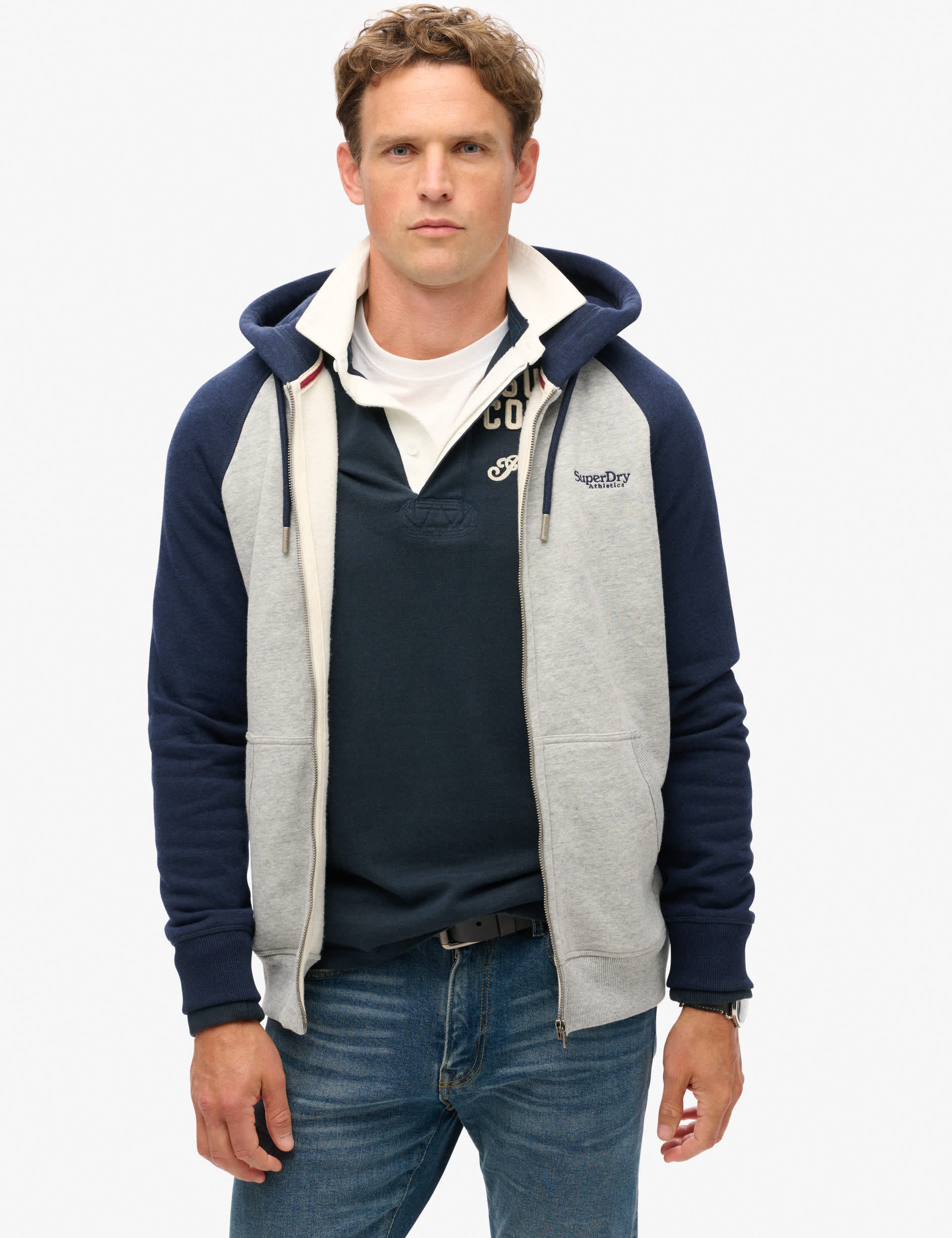 Superdry Men's Cotton Rich Colour Block Zip Up Hoodie - Navy Mix, Green Mix,Navy Mix