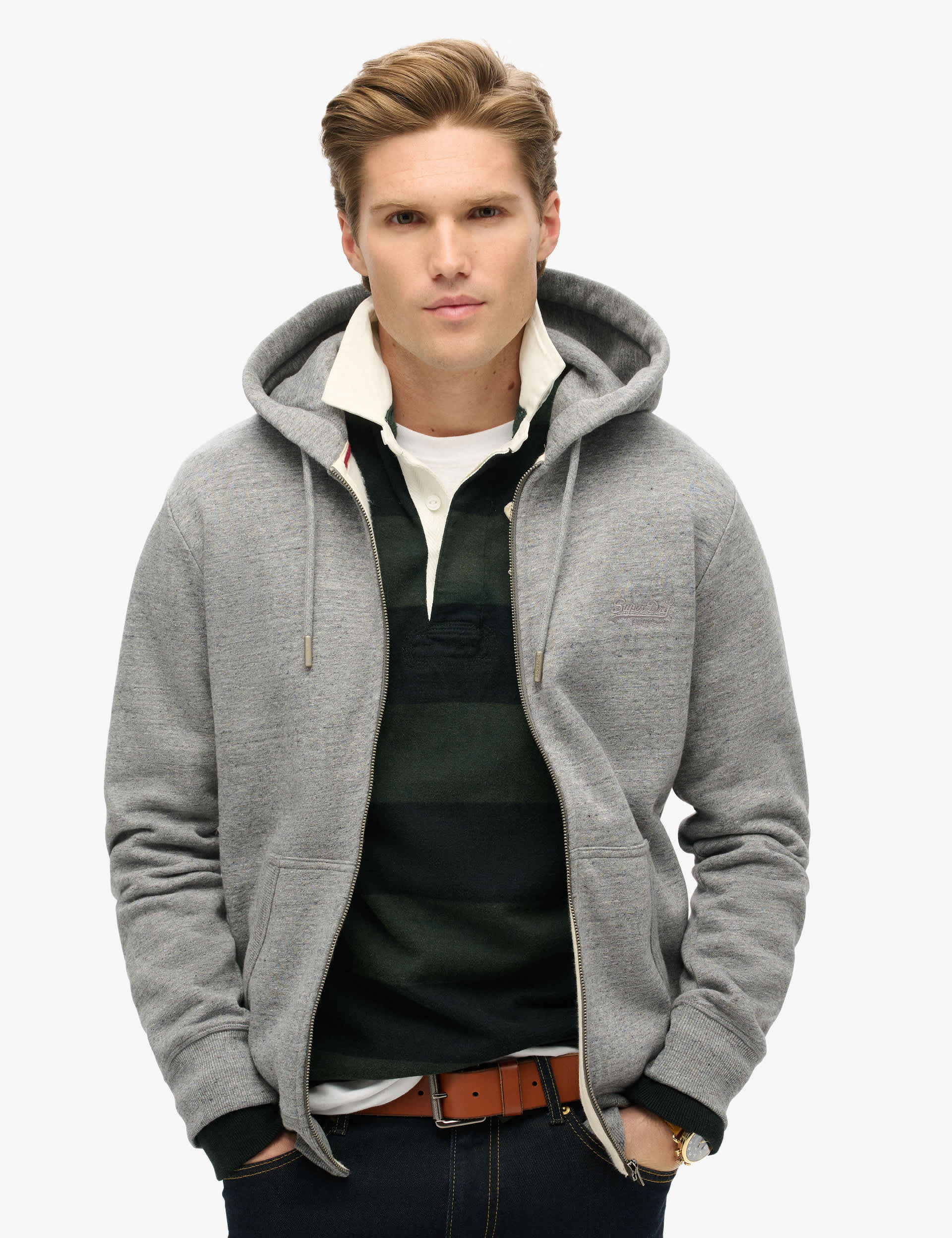 Superdry Men's Cotton Rich Zip Up Hoodie - M - Grey, Grey,Green,Navy