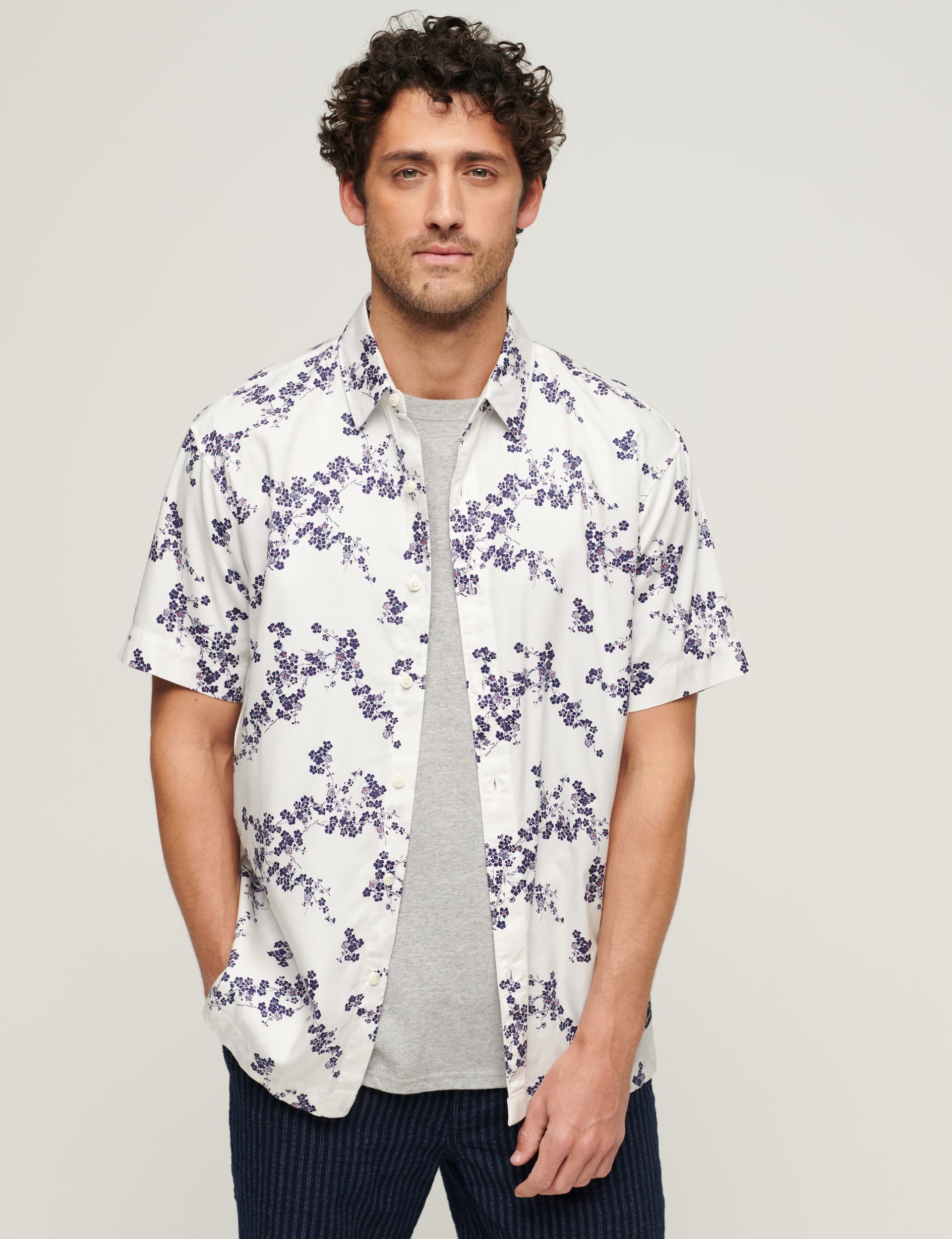 Superdry Men's Cotton Blend Hawaiian Shirt - XXL - White Mix, White Mix