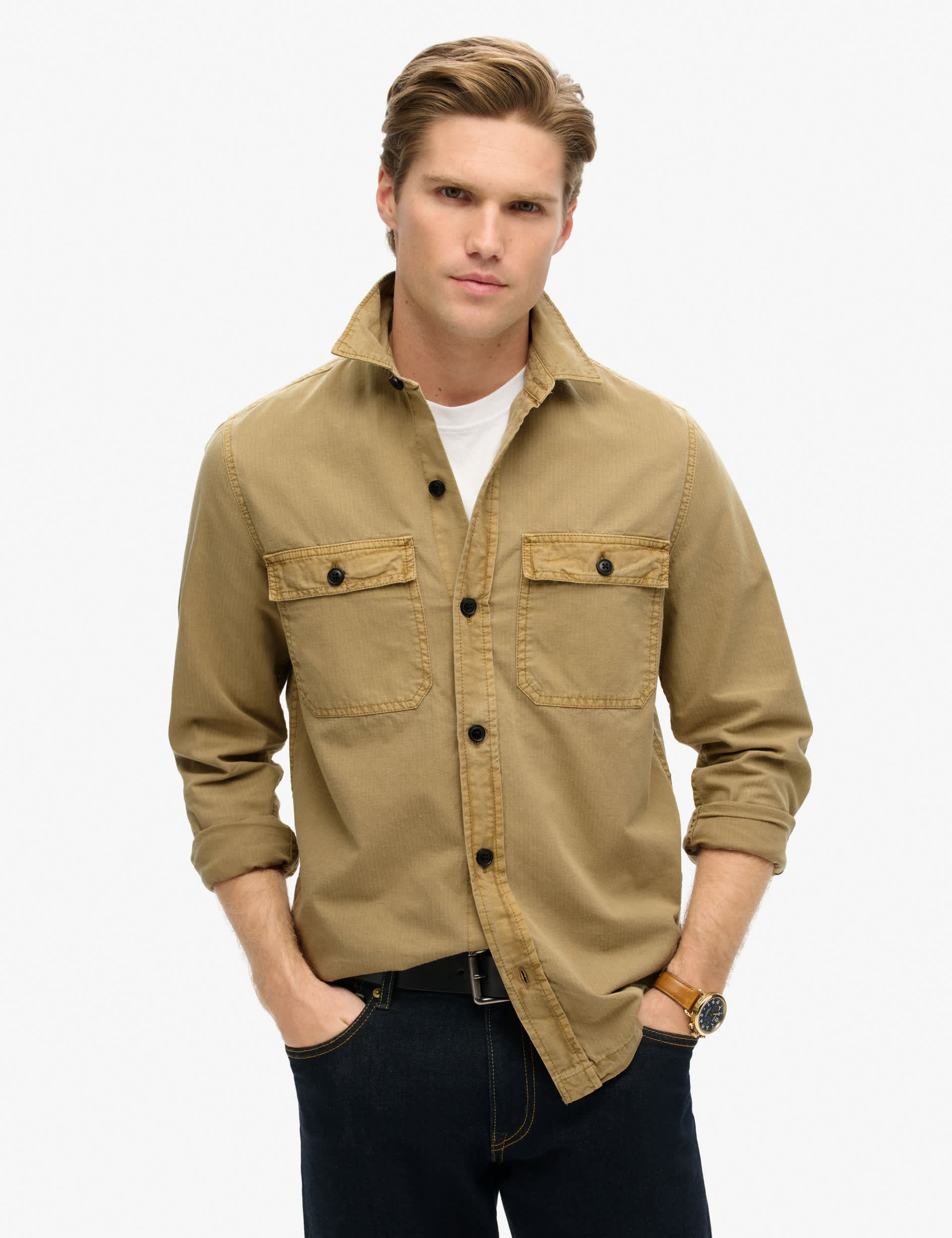 Superdry Men's Organic Cotton Shacket - L - Beige, Beige,Khaki