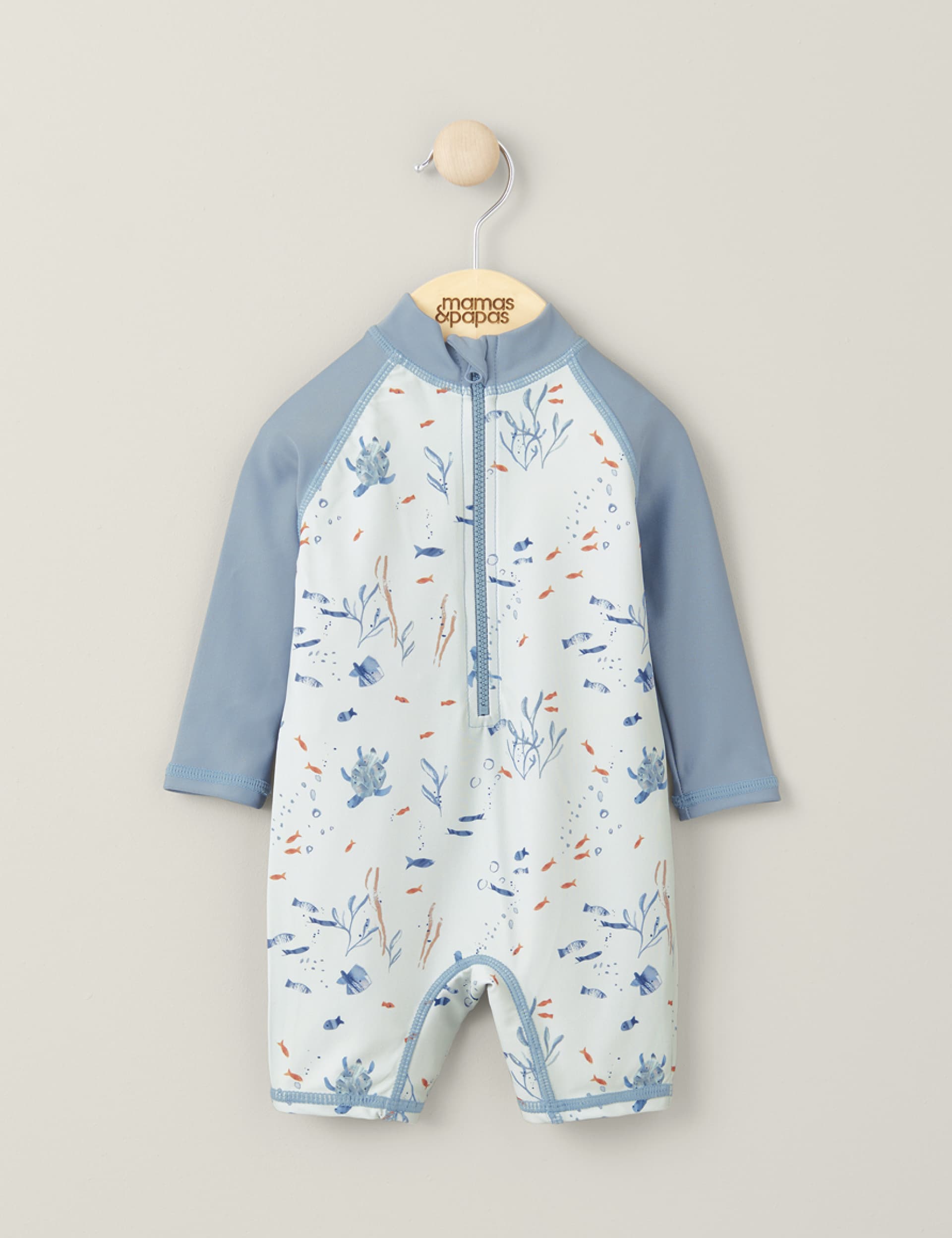 Mamas & Papas Boys Sea Print Long Sleeve Rashsuit (0-3 Yrs) - 3-6 M - Blue, Blue