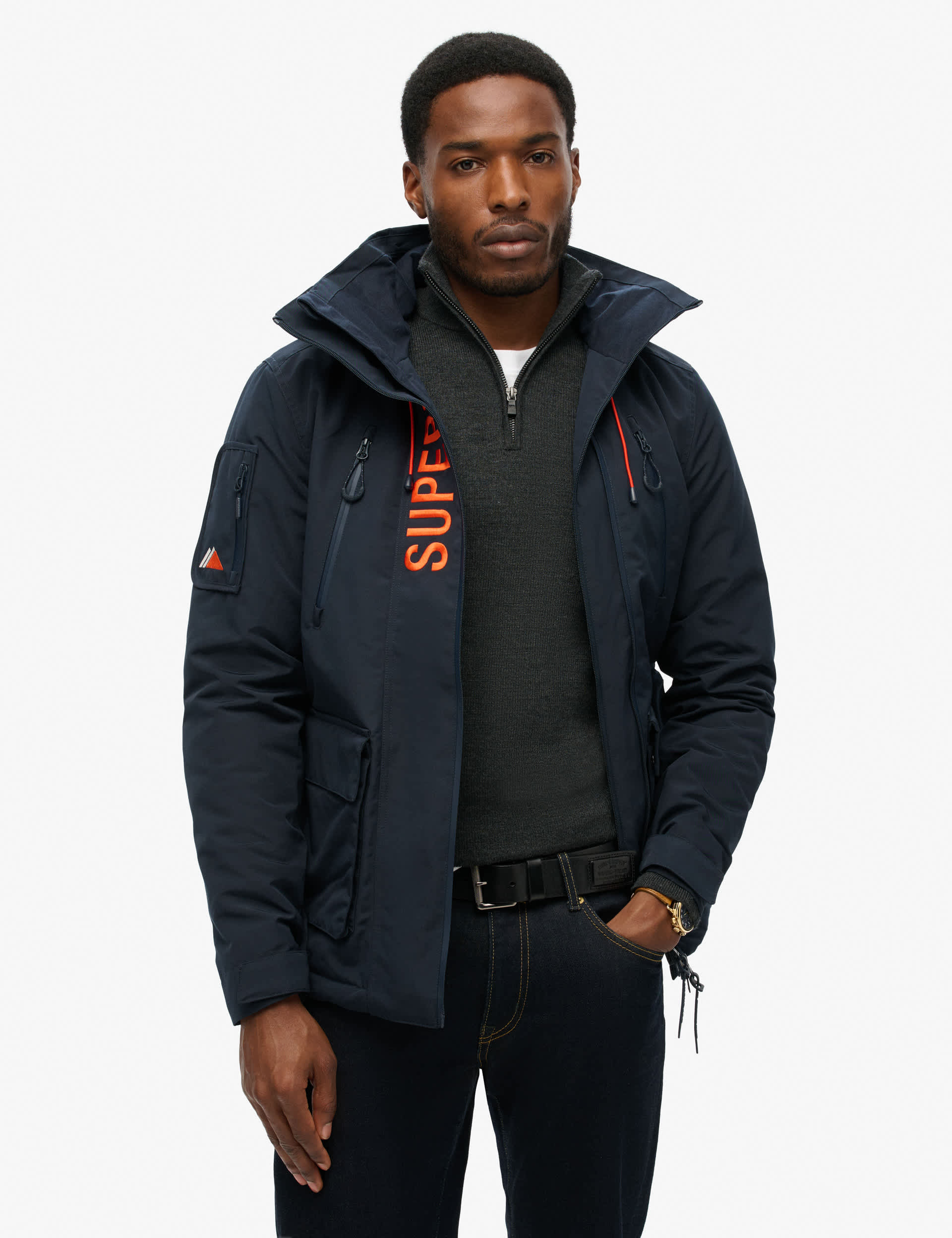 Superdry Men's Hooded Padded Anorak - L - Navy, Navy