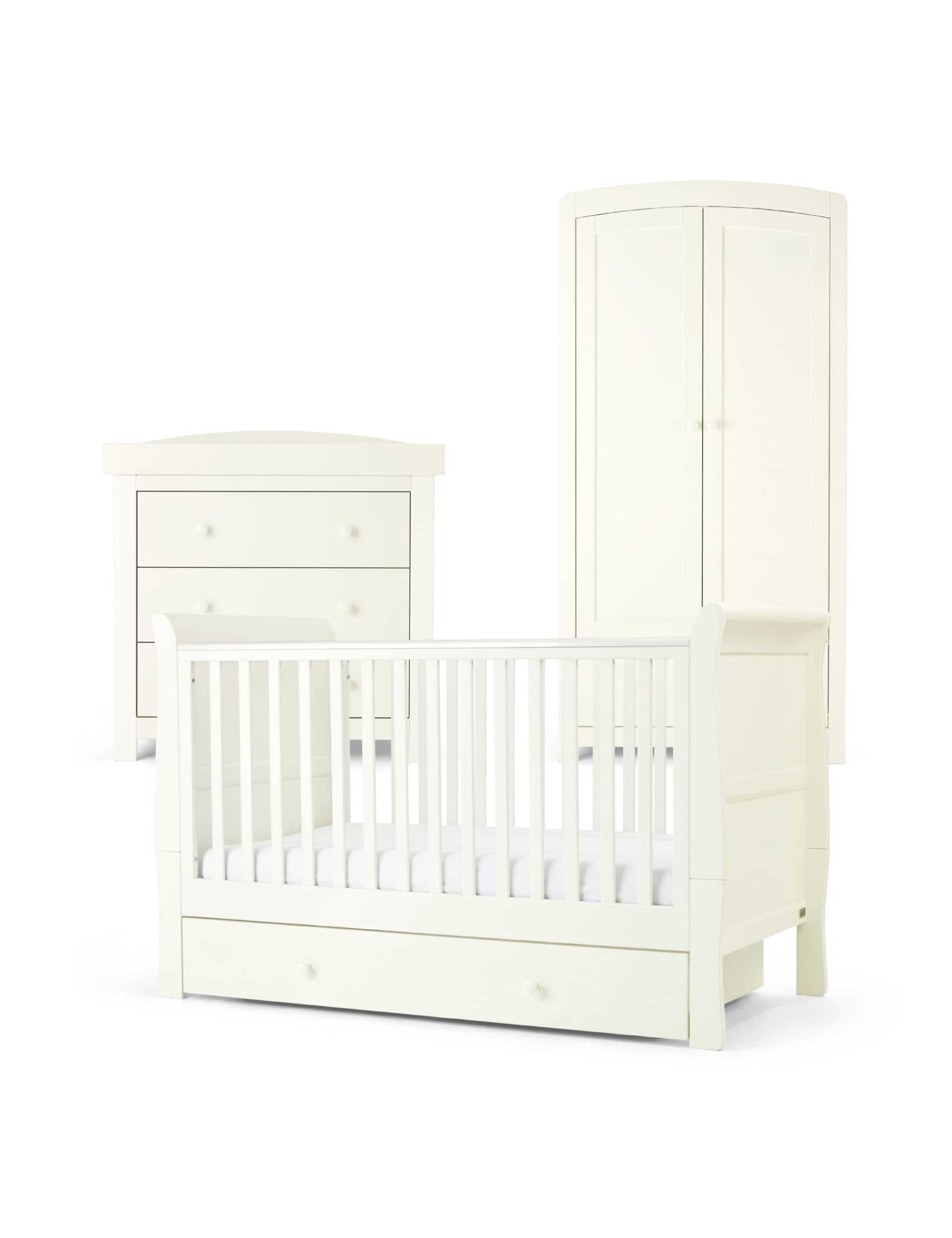 Mamas & Papas Mia 3 Piece Cotbed Range with Dresser and Wardrobe - White, White