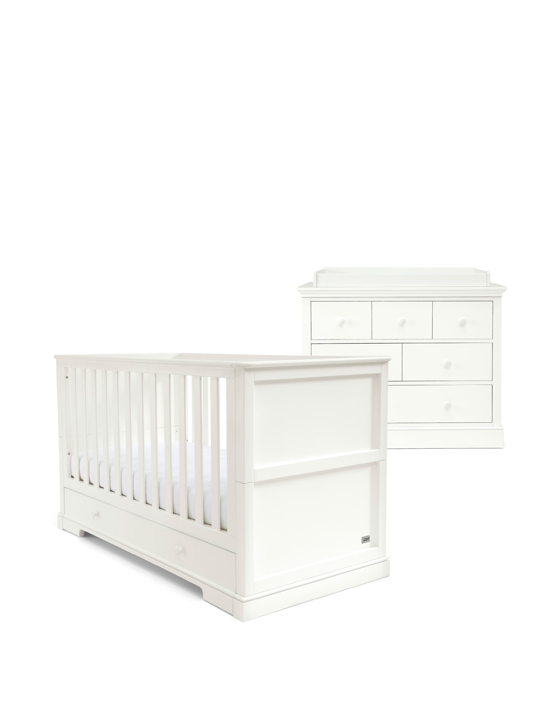 Mamas & Papas Oxford 2 Piece Cotbed Set with Dresser - White, White