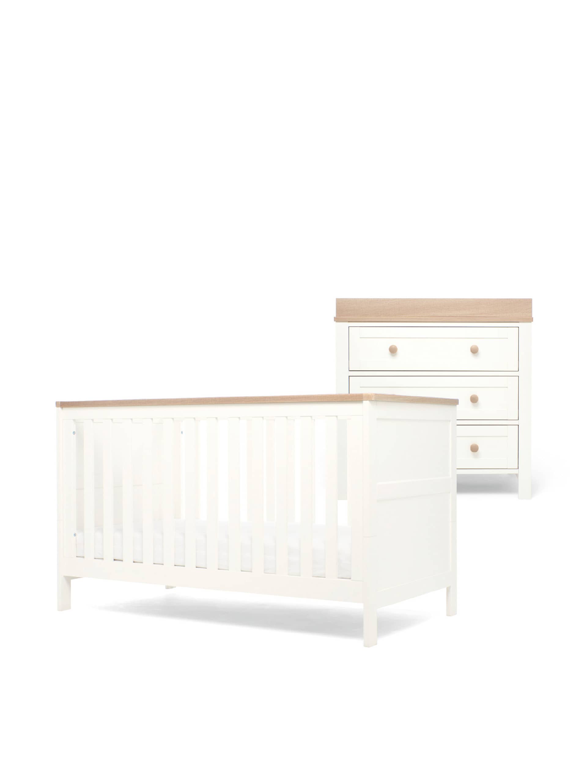 Mamas & Papas Wedmore 2 Piece Cotbed Set with Dresser - White, White