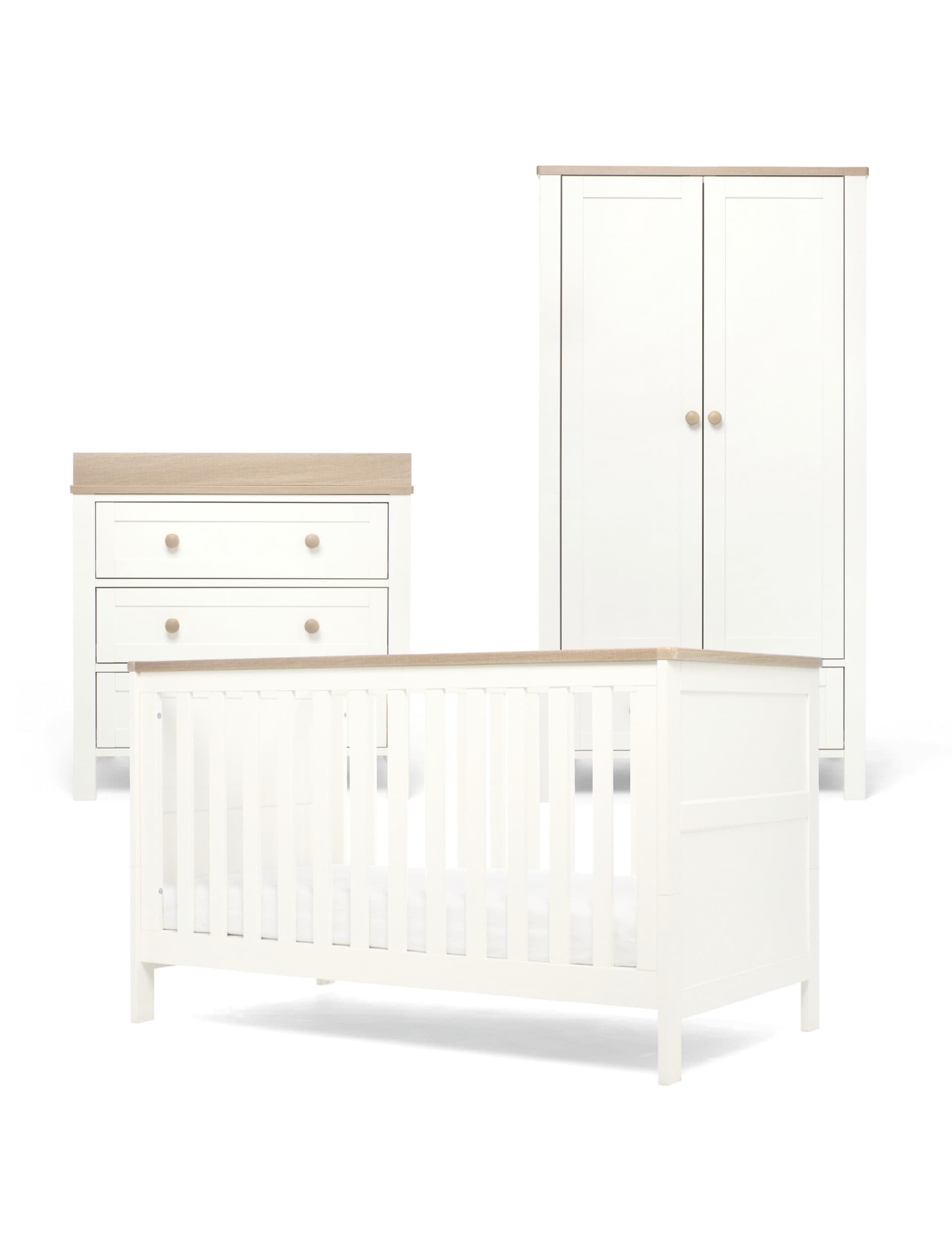 Mamas & Papas Wedmore 3 Piece Cotbed Range with Dresser and Wardrobe - White, White