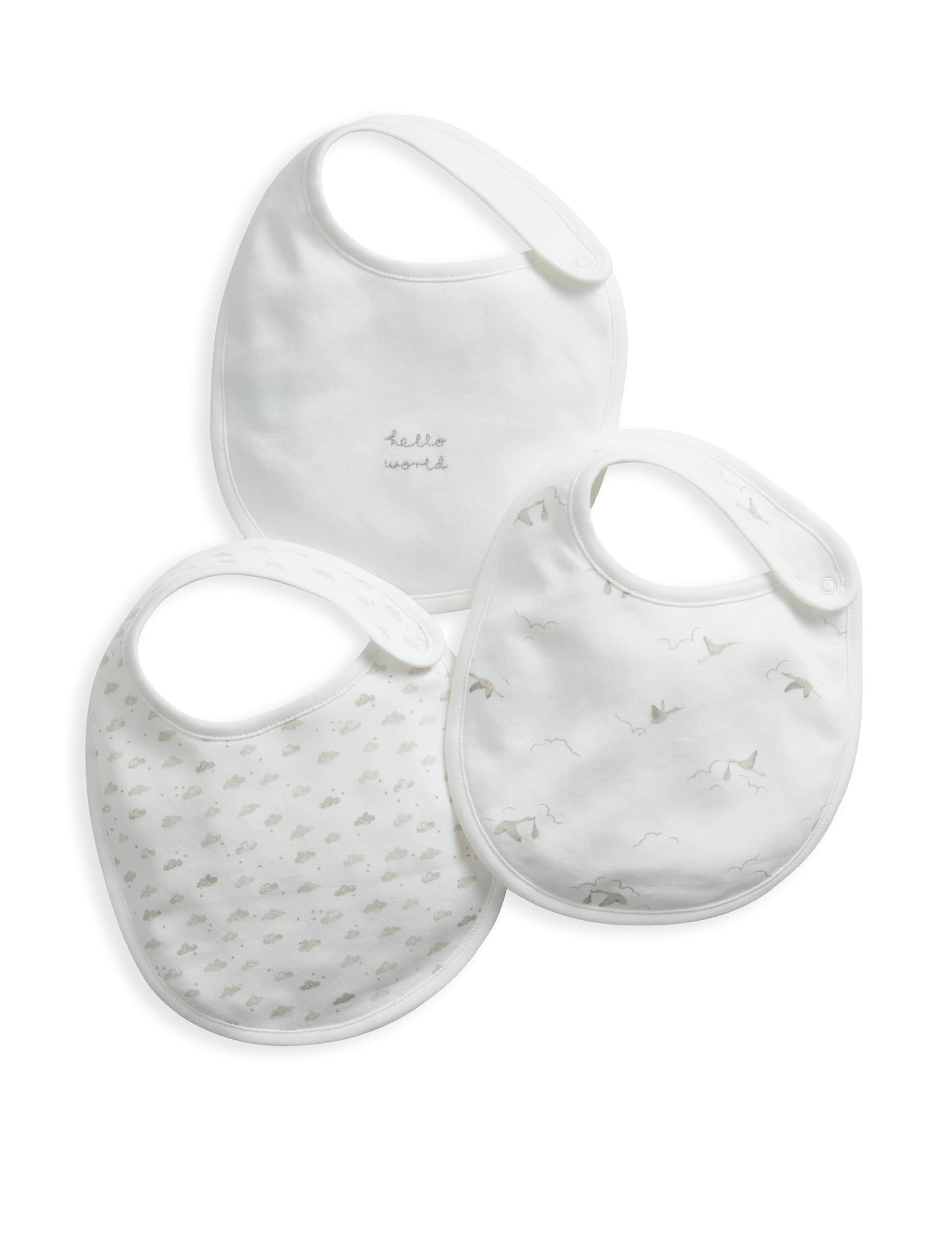 Mamas & Papas 3pk Pure Cotton Patterned Dribble Bibs - Grey, Grey