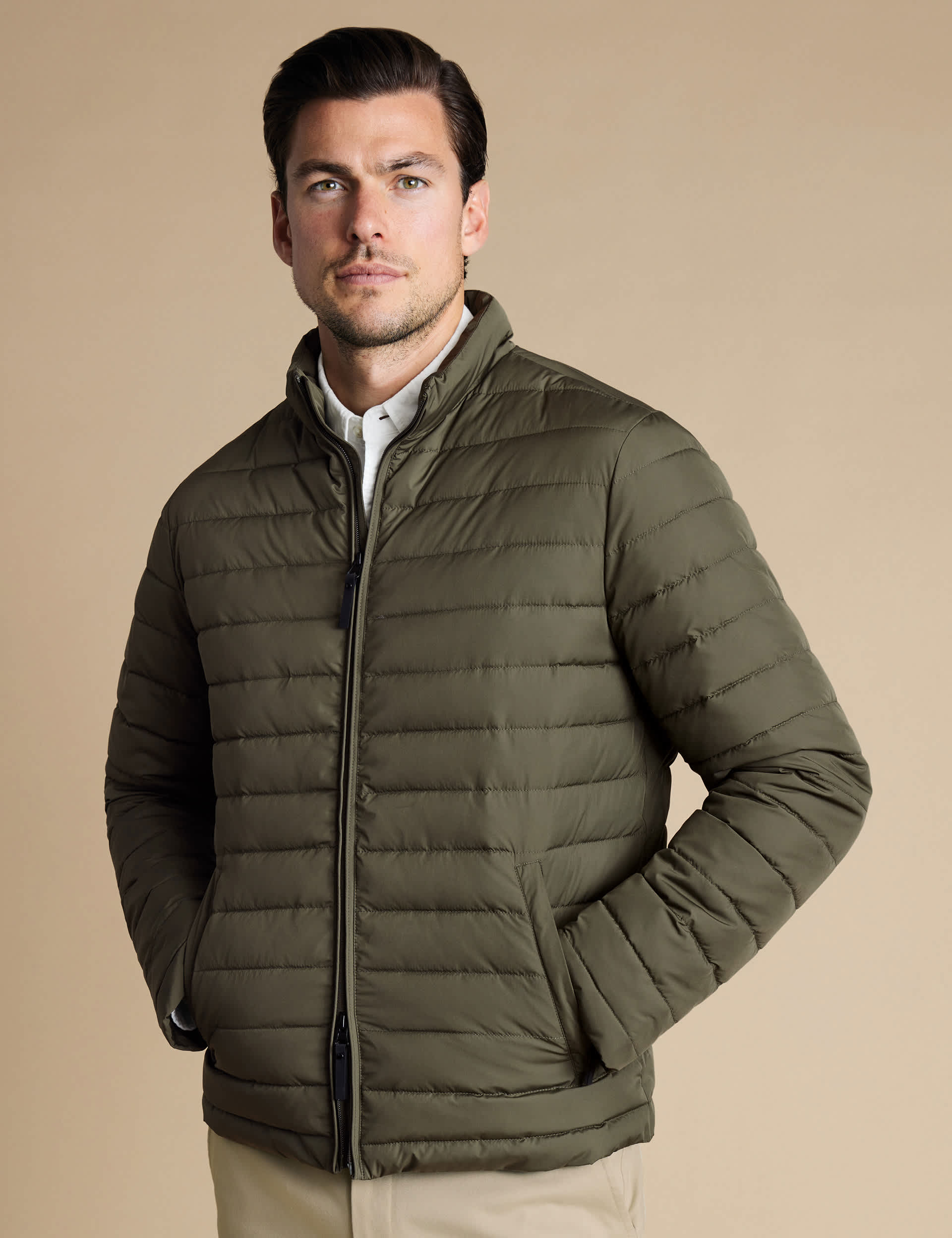 Charles Tyrwhitt Men's Quilted Padded Lightweight Puffer Jacket - M - Olive, Navy,Olive