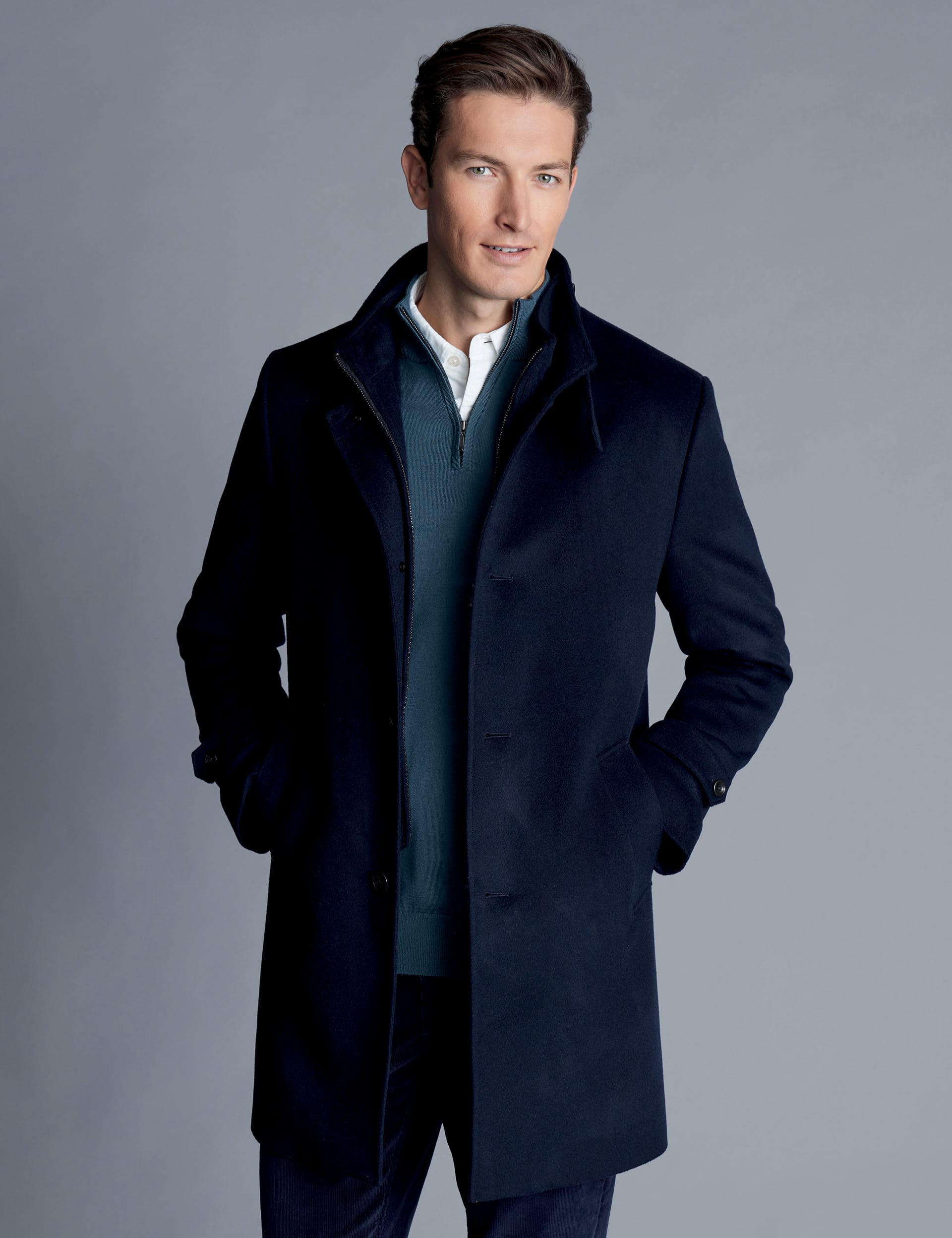 Charles Tyrwhitt Men's Pure Wool Overcoat - 48REG - Navy, Navy