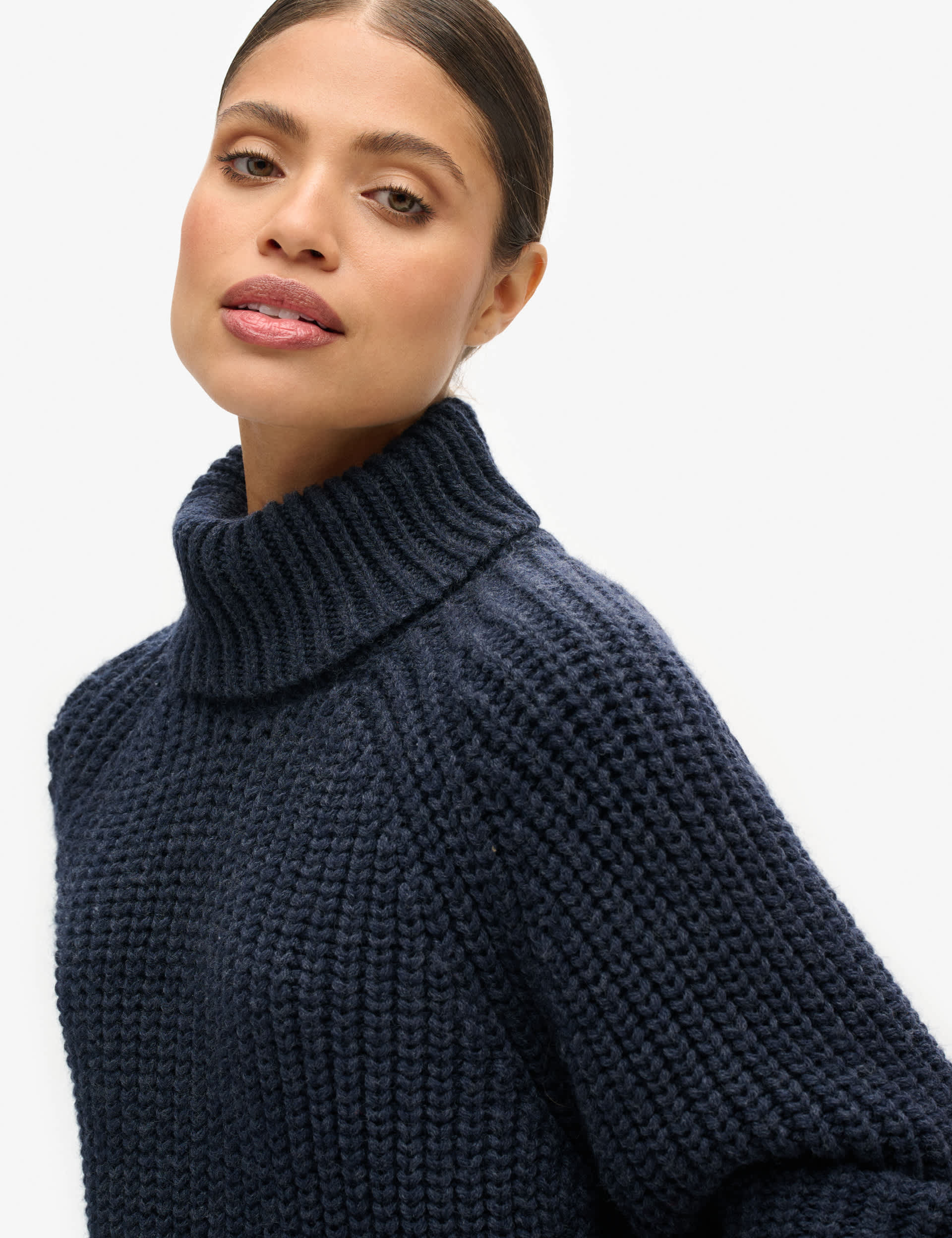 Superdry Women's Textured Roll Neck Relaxed Jumper with Wool - 8 - Navy, Navy