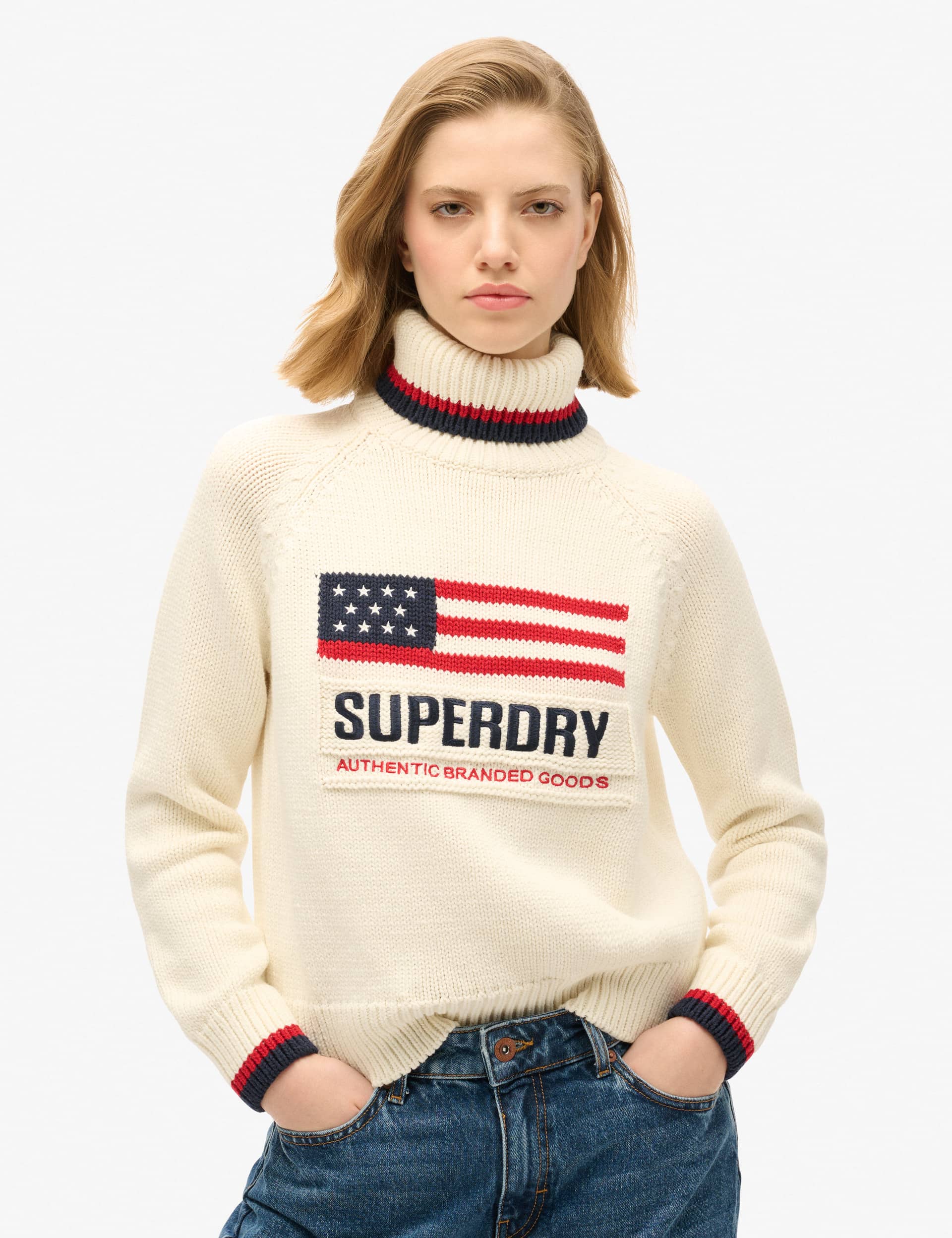 Superdry Women's Cotton Rich Roll Neck Jumper - 10 - Cream, Cream