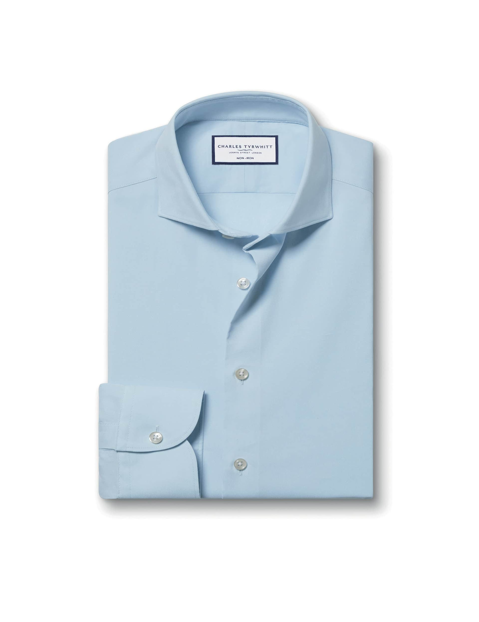 Charles Tyrwhitt Men's Non Iron Slim Fit Cotton Rich Twill Shirt - 16.5/35 - Sky Blue, White,Sky Blu