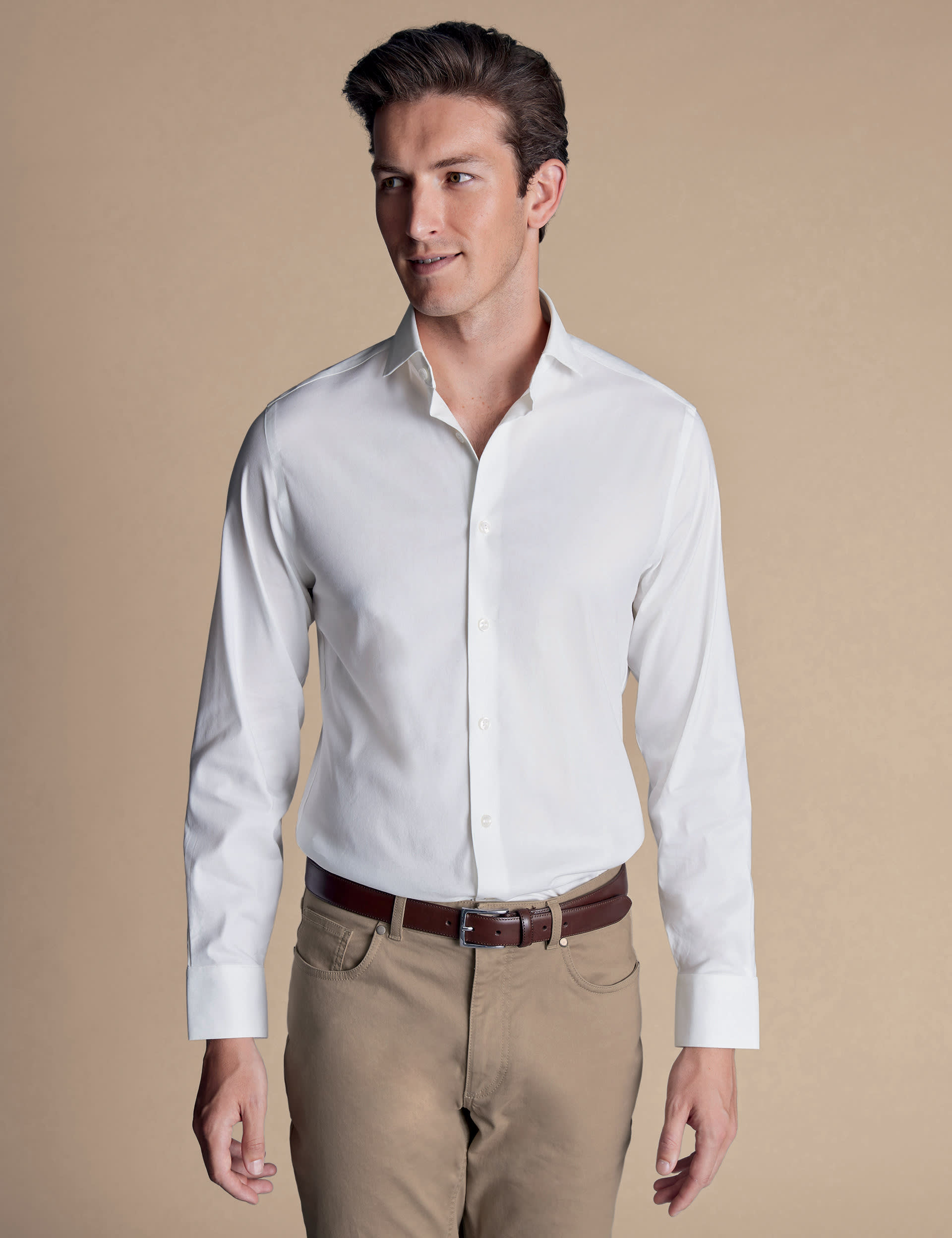 Charles Tyrwhitt Men's Non Iron Slim Fit Cotton Rich Twill Shirt