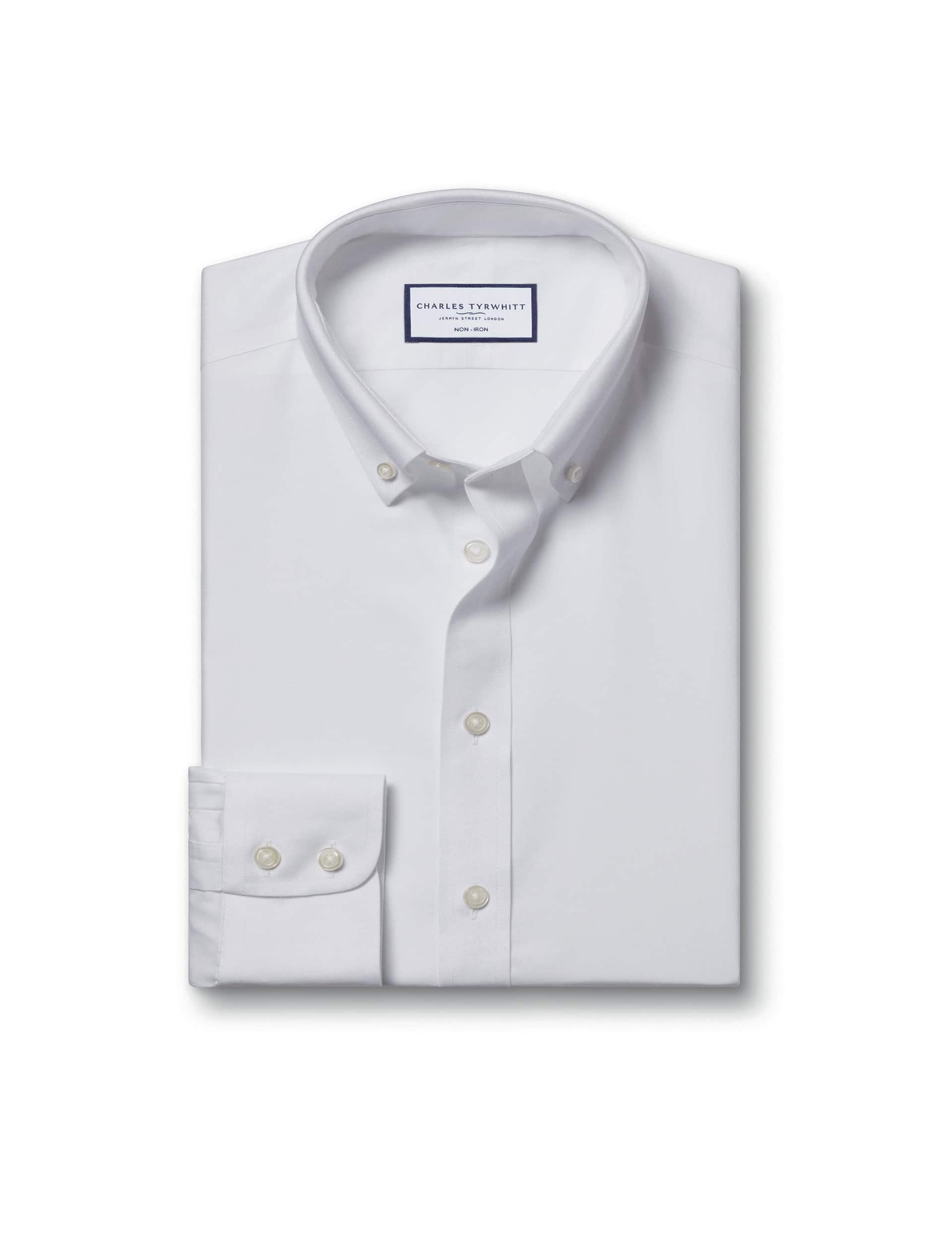 Charles Tyrwhitt Men's Slim Fit Non Iron Pure Cotton Twill Shirt - 16/34 - White, White